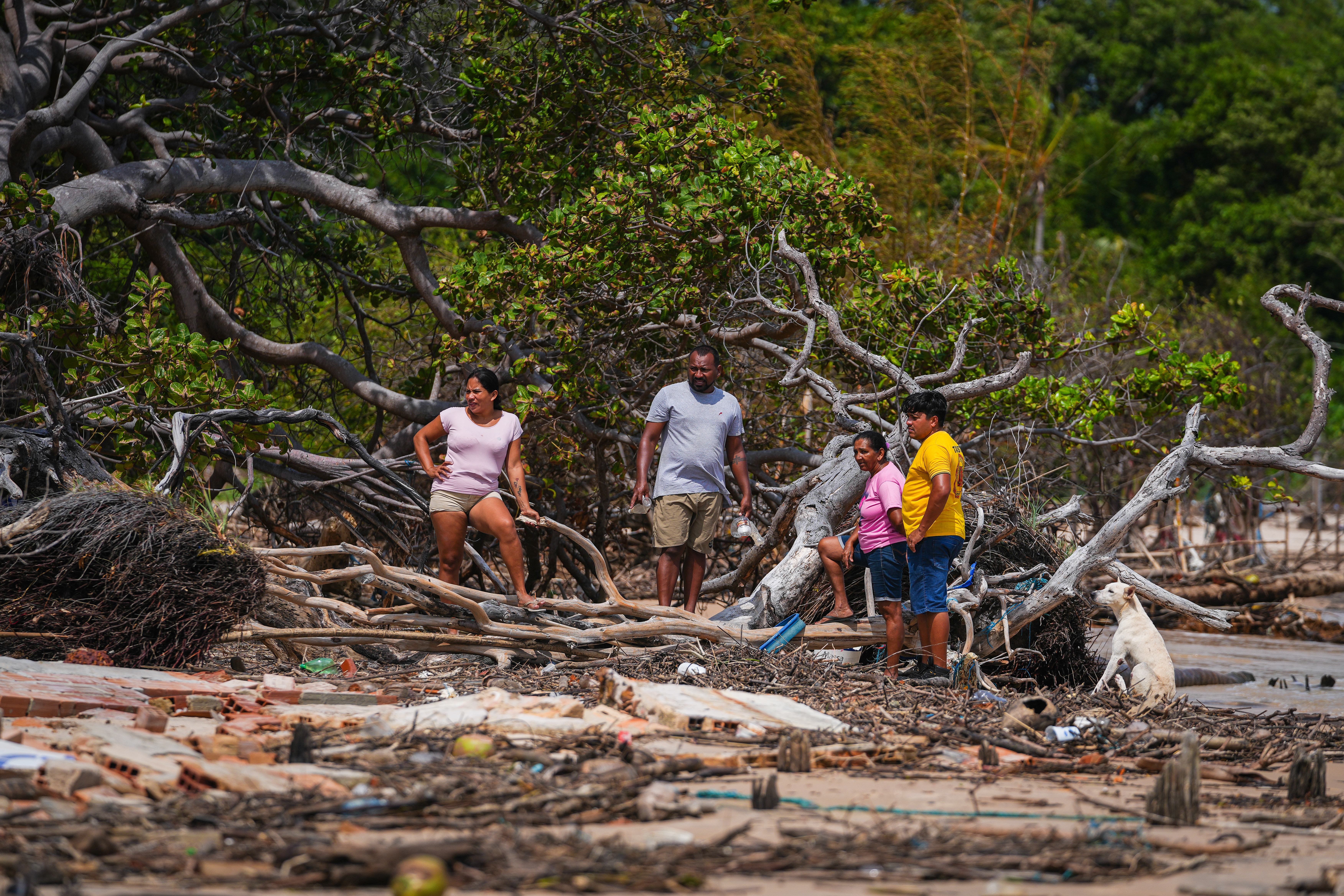 Ivanil stands near the mangroves where her stilt home once stood, remembering the night the tide swallowed her land.