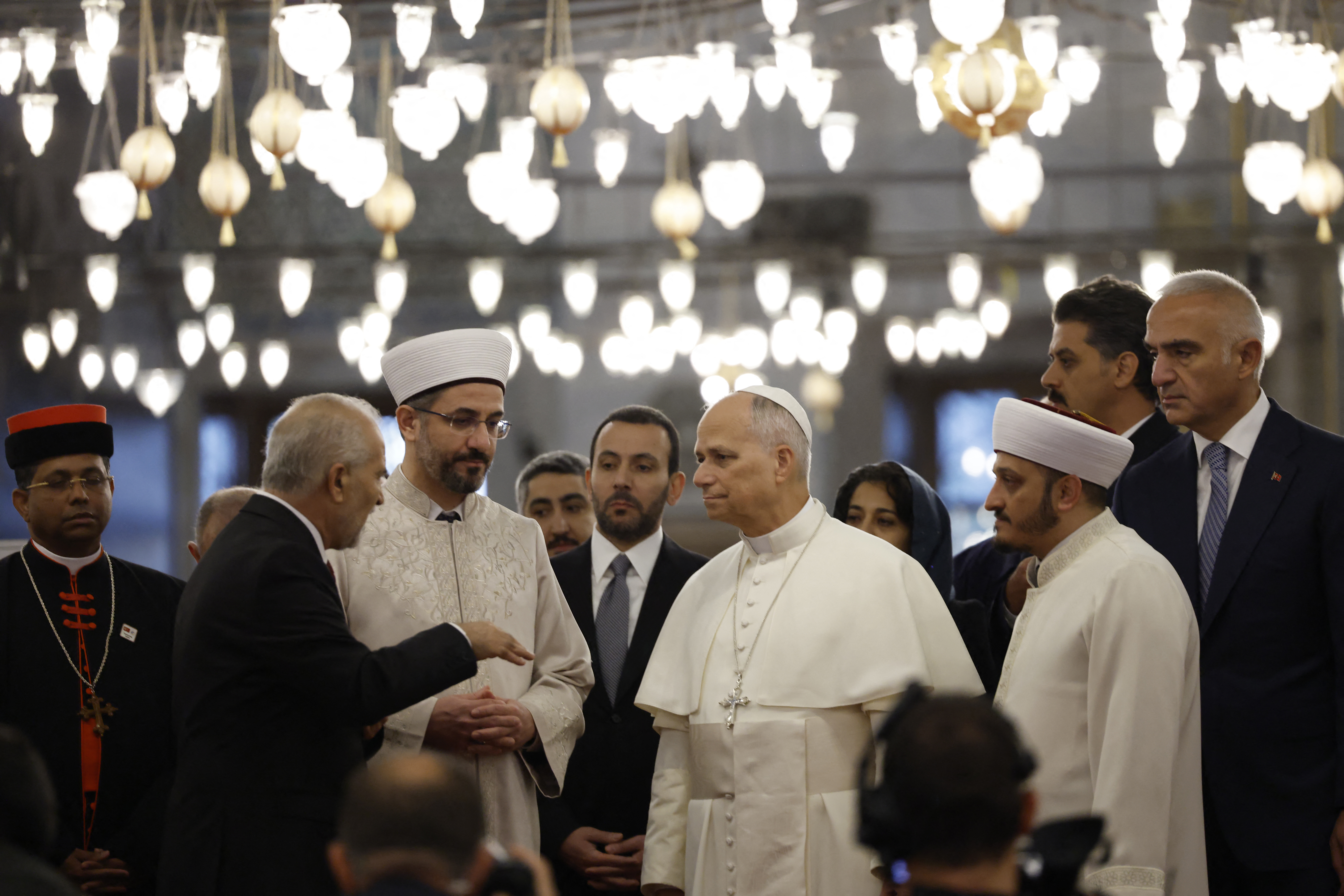 Pope Leo XIV visits the Sultan Ahmed Mosque (Blue Mosque), in Istanbul on November 29, 2025.