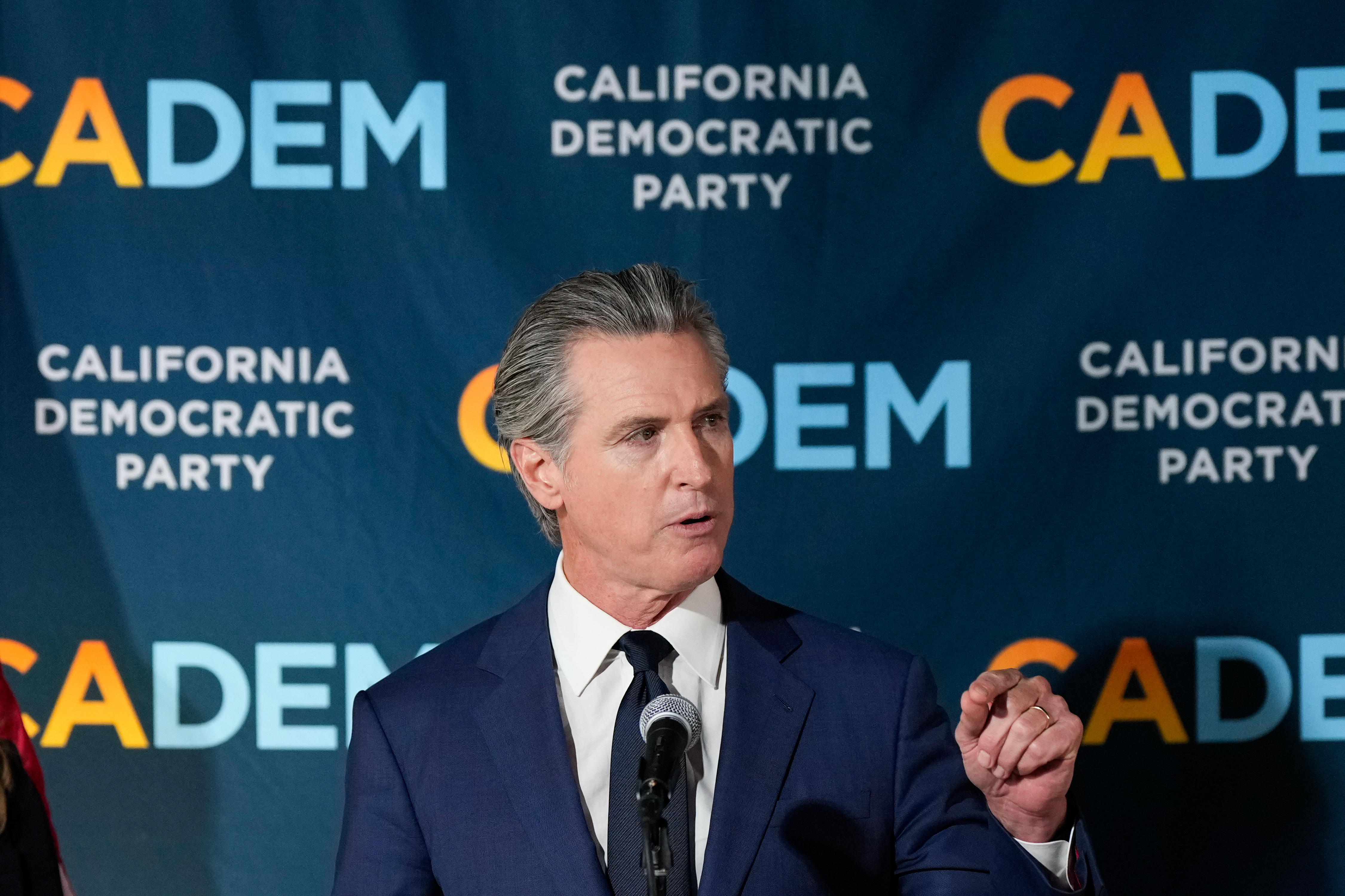 California Gov. Gavin Newsom speaks during an election night press conference at a California Democratic Party office Tuesday, Nov. 4, 2025, in Sacramento, Calif. (AP Photo/Godofredo A. Vásquez)