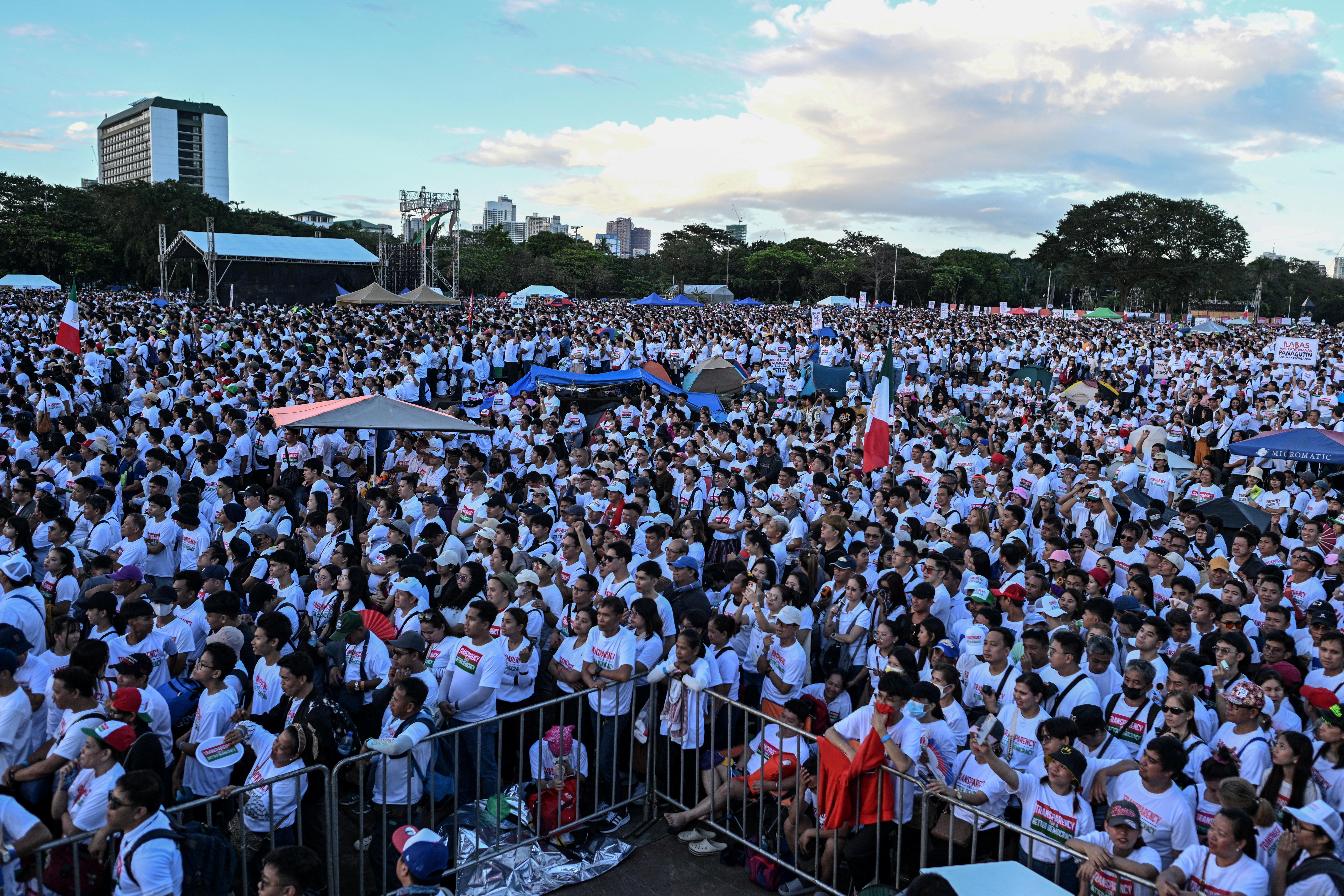 Members of the religious group Iglesia ni Cristo (Church of Christ) attend the first of a three-day anti-corruption protest at the Quirino Grandstand, Manila, Philippines, November 16, 2025. REUTERS/Noel Celis
