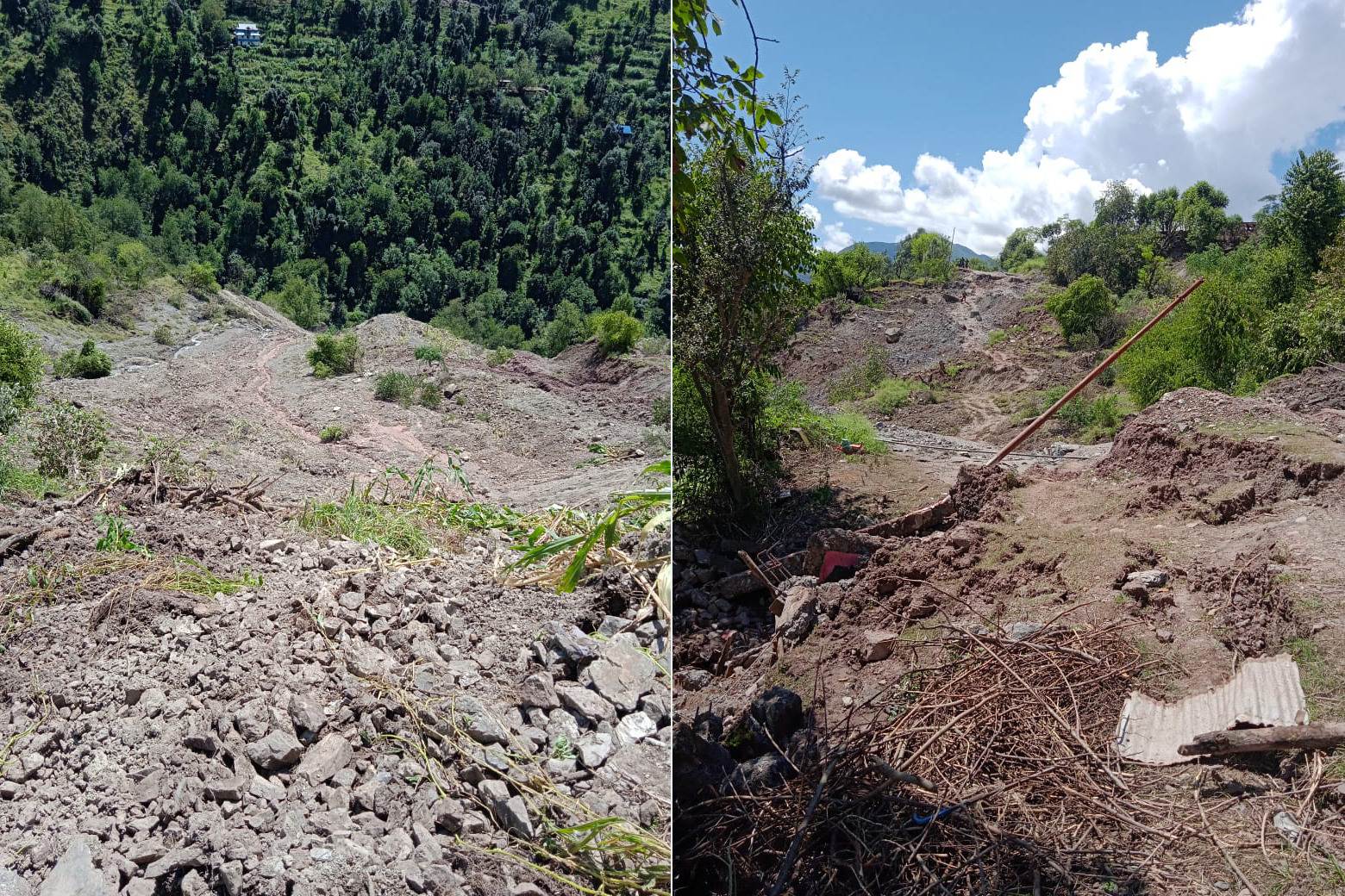 Only a few stones of house and traces of mud remain after land subsidence in Reasi district