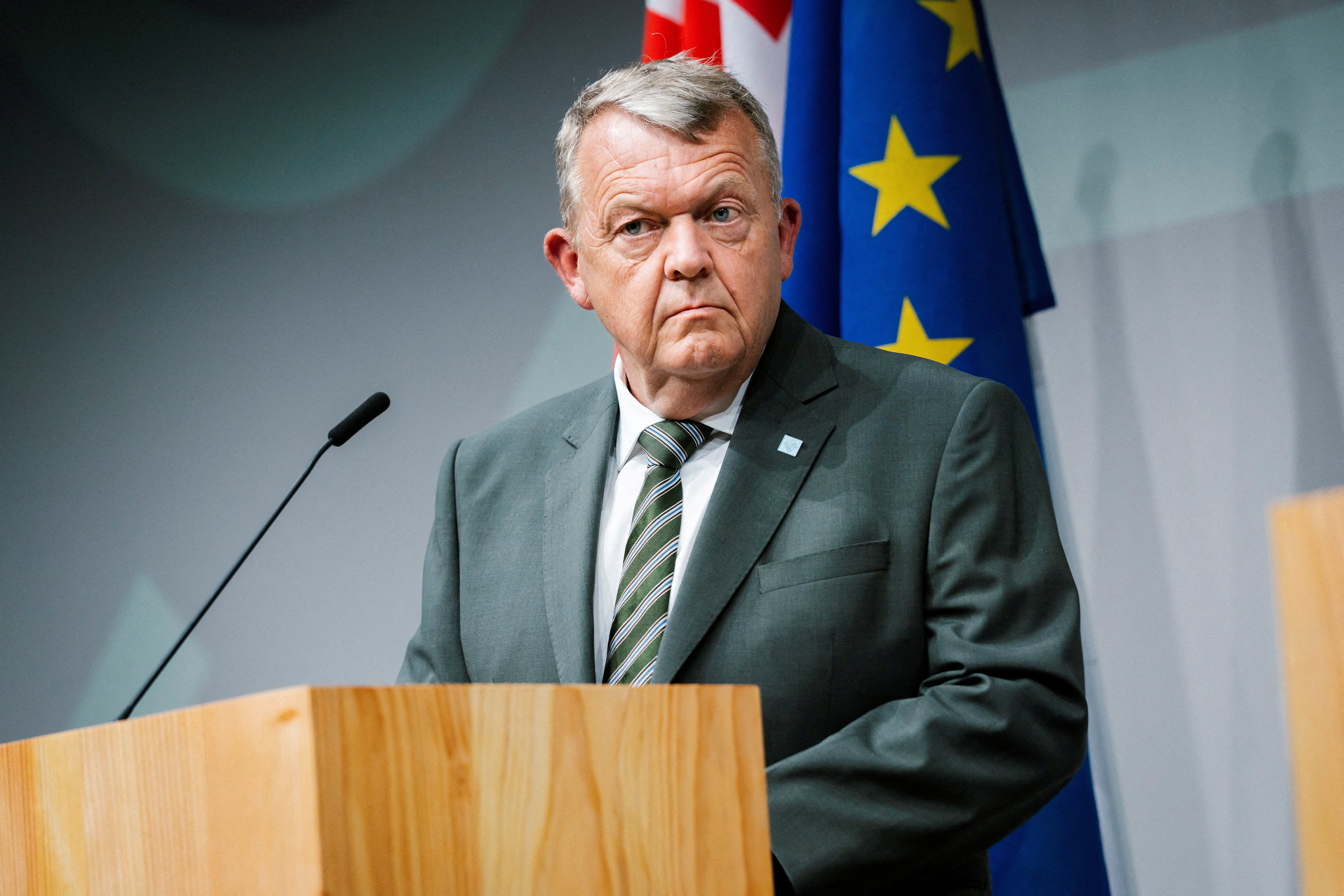 Denmark's Foreign Minister Lars Loekke Rasmussen during a Press conference after an informal meeting for EU foreign ministers at the Forum Copenhagen, Denmark, Saturday August 30, 2025. Emil Helms/Ritzau Scanpix/via REUTERS ATTENTION EDITORS - THIS IMAGE WAS PROVIDED BY A THIRD PARTY. DENMARK OUT. NO COMMERCIAL OR EDITORIAL SALES IN DENMARK.