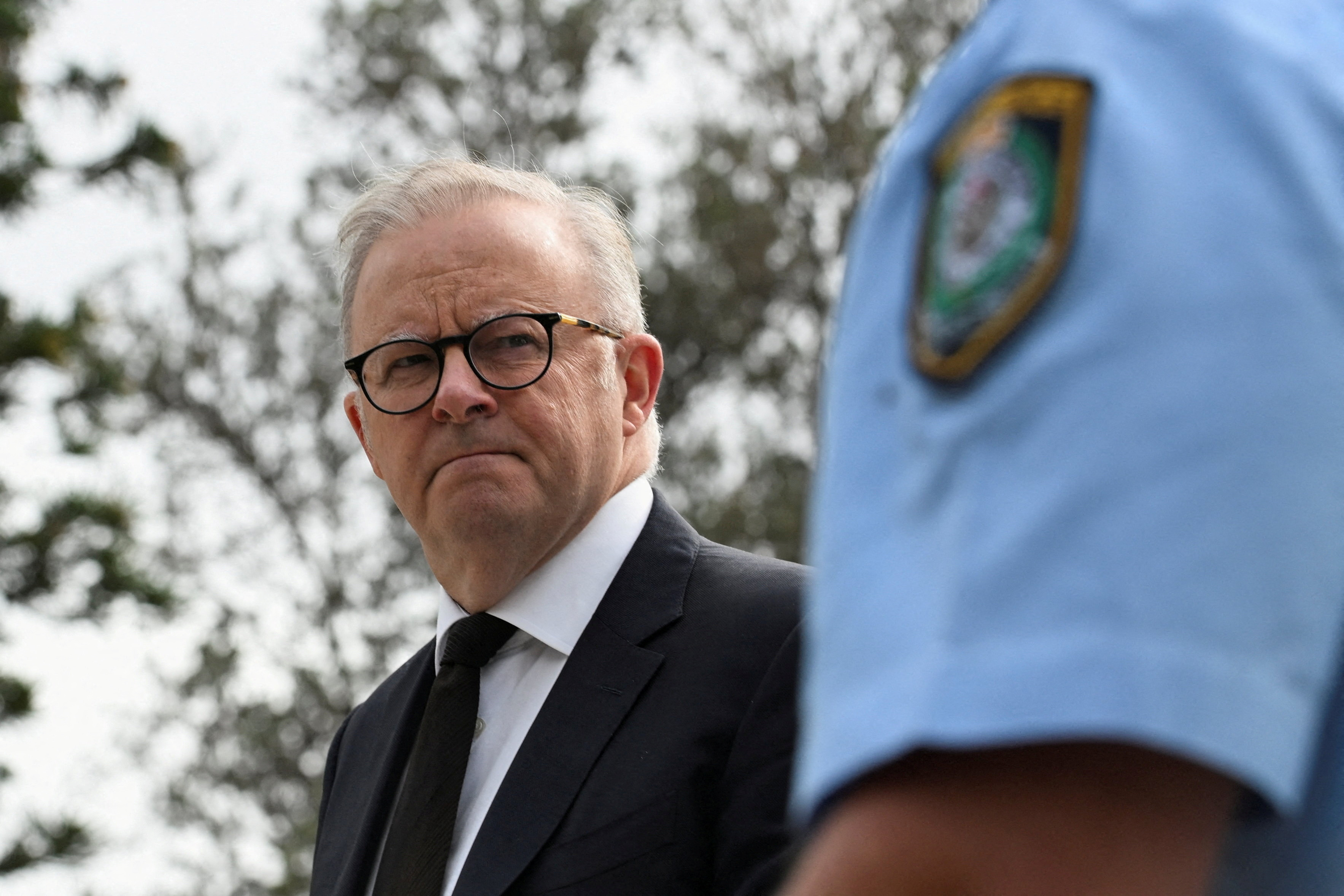Australia's Prime Minister Anthony Albanese visits the scene of the attack on a Jewish holiday celebration at Sydney's Bondi Beach, in Sydney, Australia, December 15, 2025. REUTERS/Flavio Brancaleone