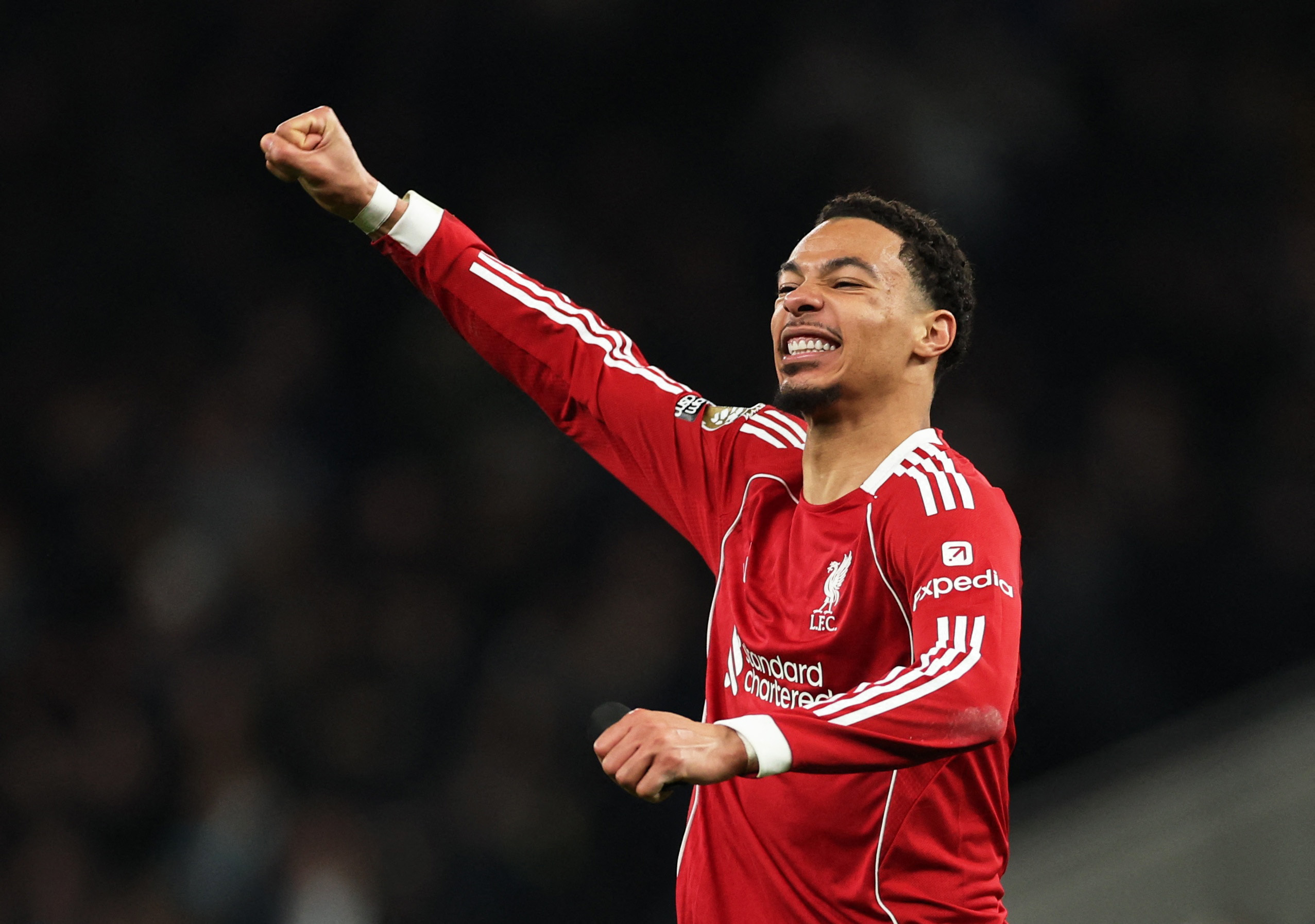Liverpool's Hugo Ekitike celebrates after the match