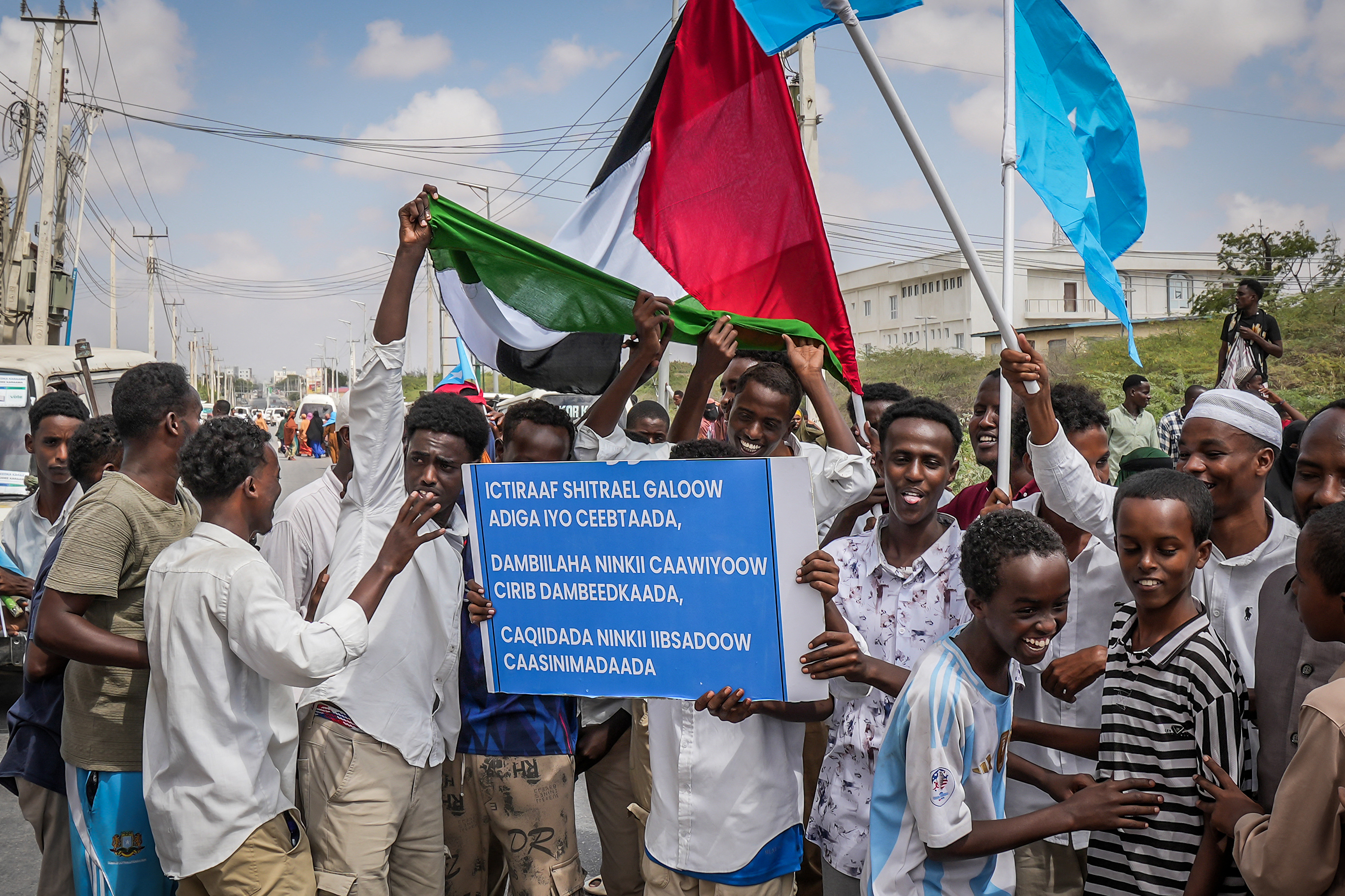 Protesters gather at Mogadishu Stadium to denounce Israel's recognition of Somaliland