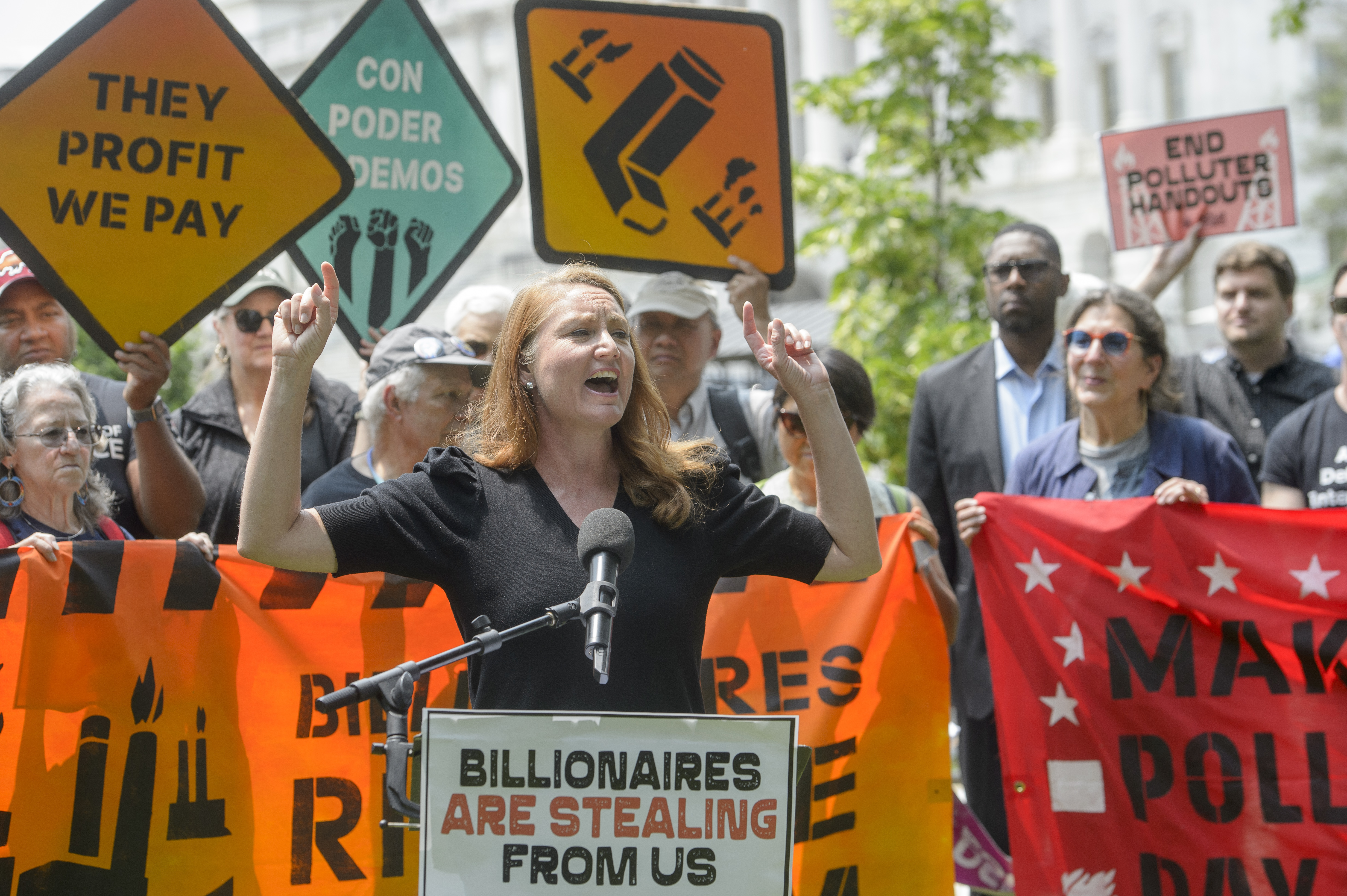 Representative Melanie Stansbury rallies outside the Capitol
