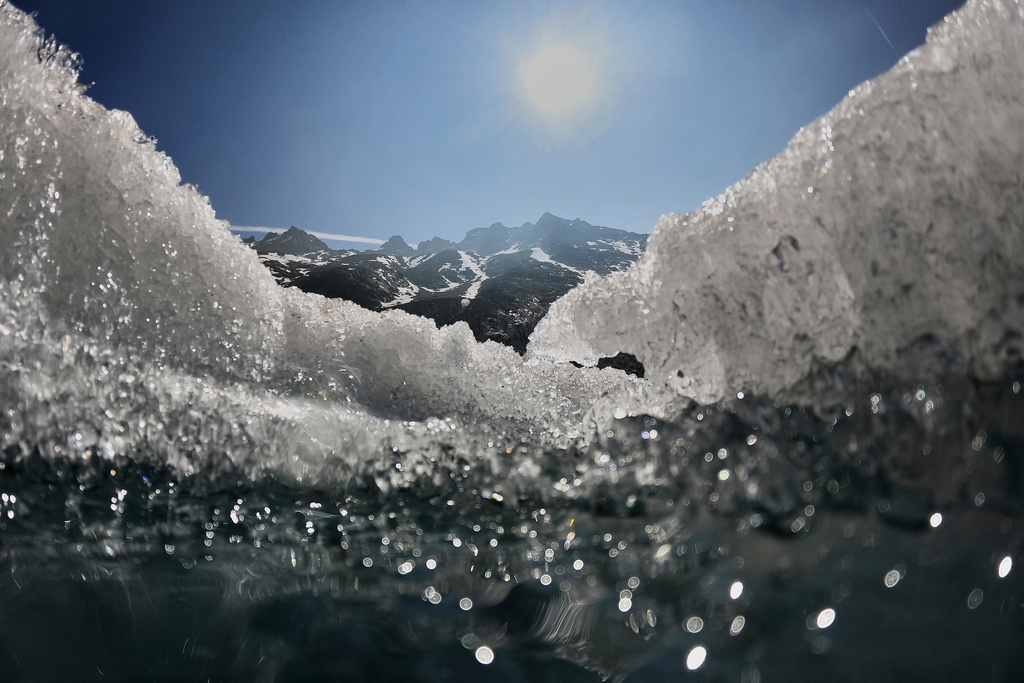 The melting Rhone Glacier near Goms, Switzerland
