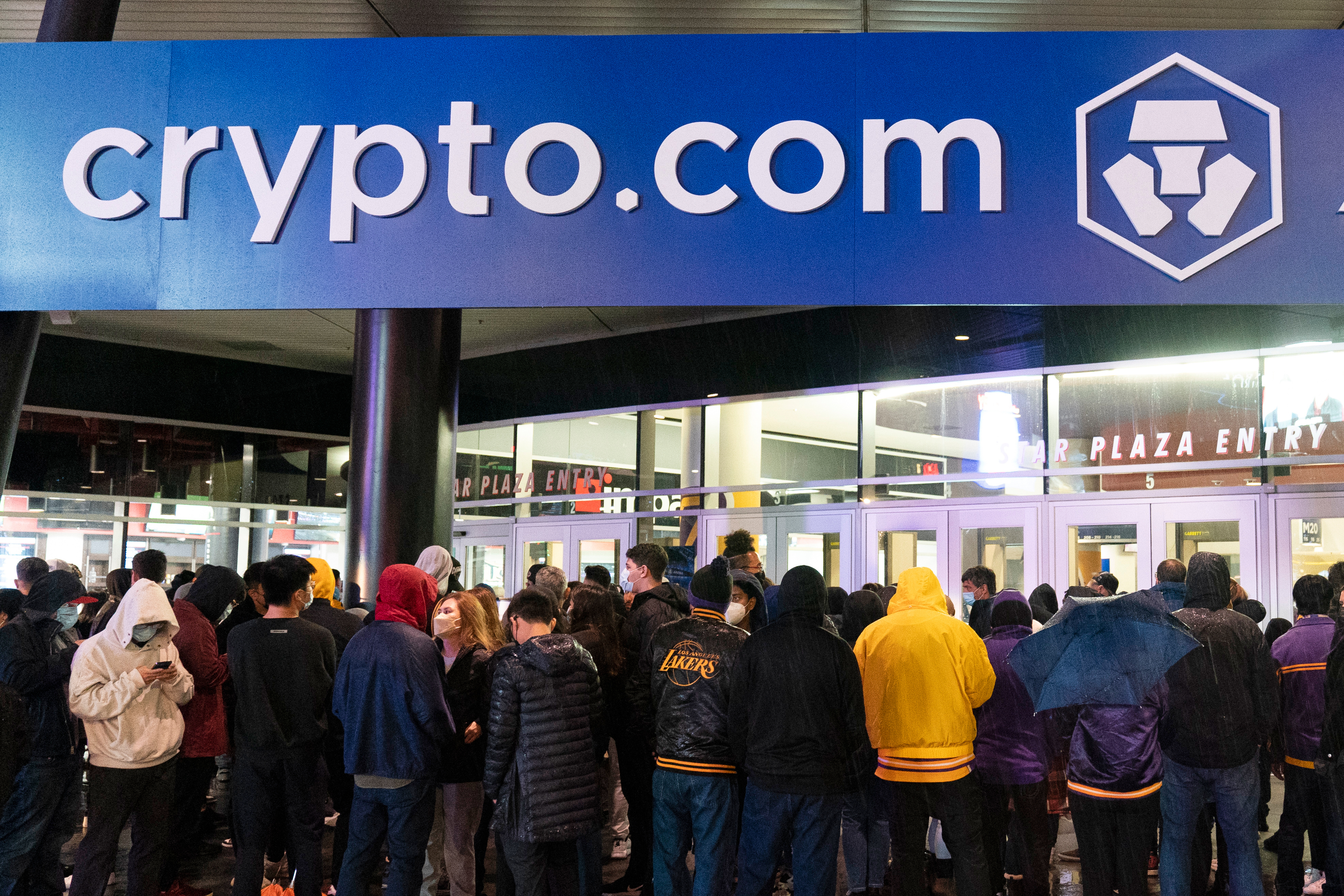 A Crypto.com sign hangs outside an arena