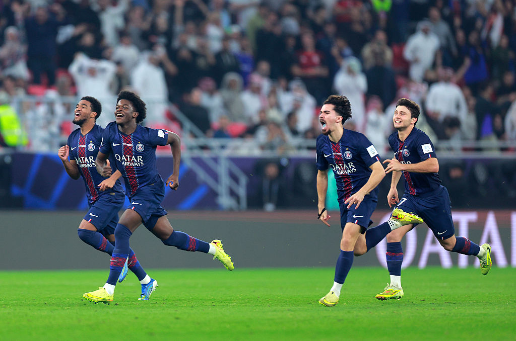 aris Saint-Germain players celebrate winning the penalty shoot out during the FIFA Intercontinental Cup 2025 final match between Paris Saint-Germain and CR Flamengo