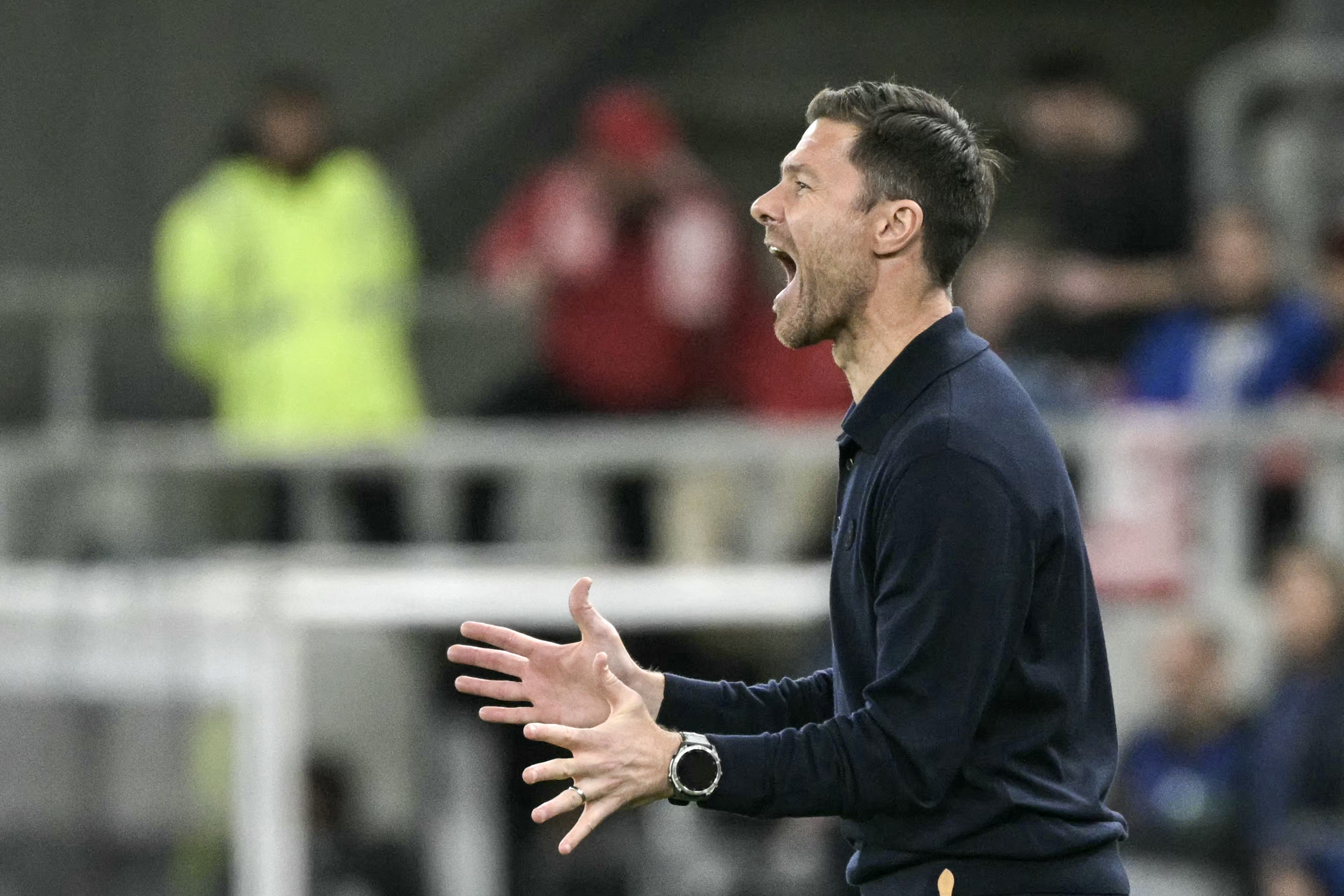 Real Madrid's Spanish coach Xabi Alonso gives instructions to his players during the UEFA Champions League, league phase - matchday 5, football match between Olympiakos (GRE) and Real Madrid (ESP) at the Georgios Karaiskakis Stadium in Piraeus on November 26, 2025. (Photo by Angelos Tzortzinis / AFP)