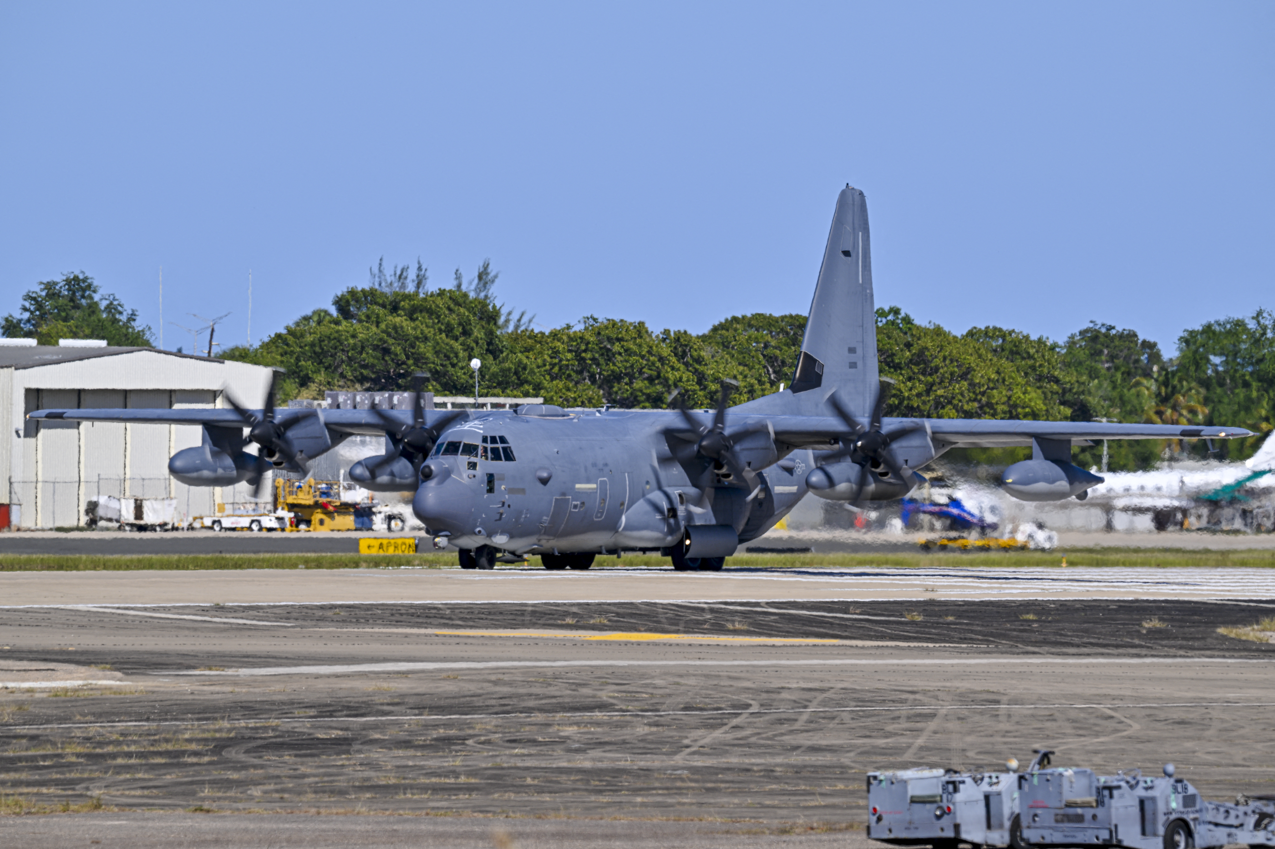 A US Air Force MC-130 Hercules aircraft taxis at Rafael Hernandez Airport in Aguadilla, Puerto Rico, on December 29, 2025.