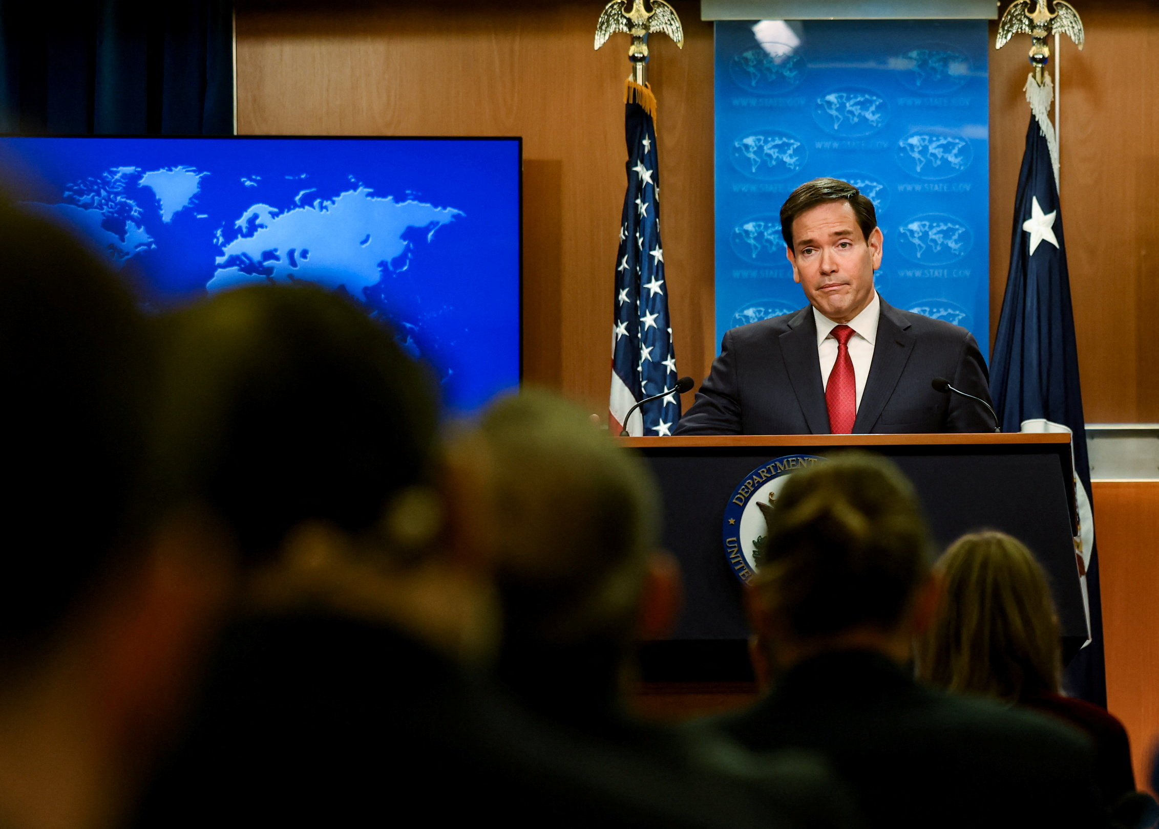 U.S. Secretary of State Marco Rubio holds his end-of-year press conference at the State Department in Washington, D.C., U.S., December 19, 2025. REUTERS/Kevin Mohatt
