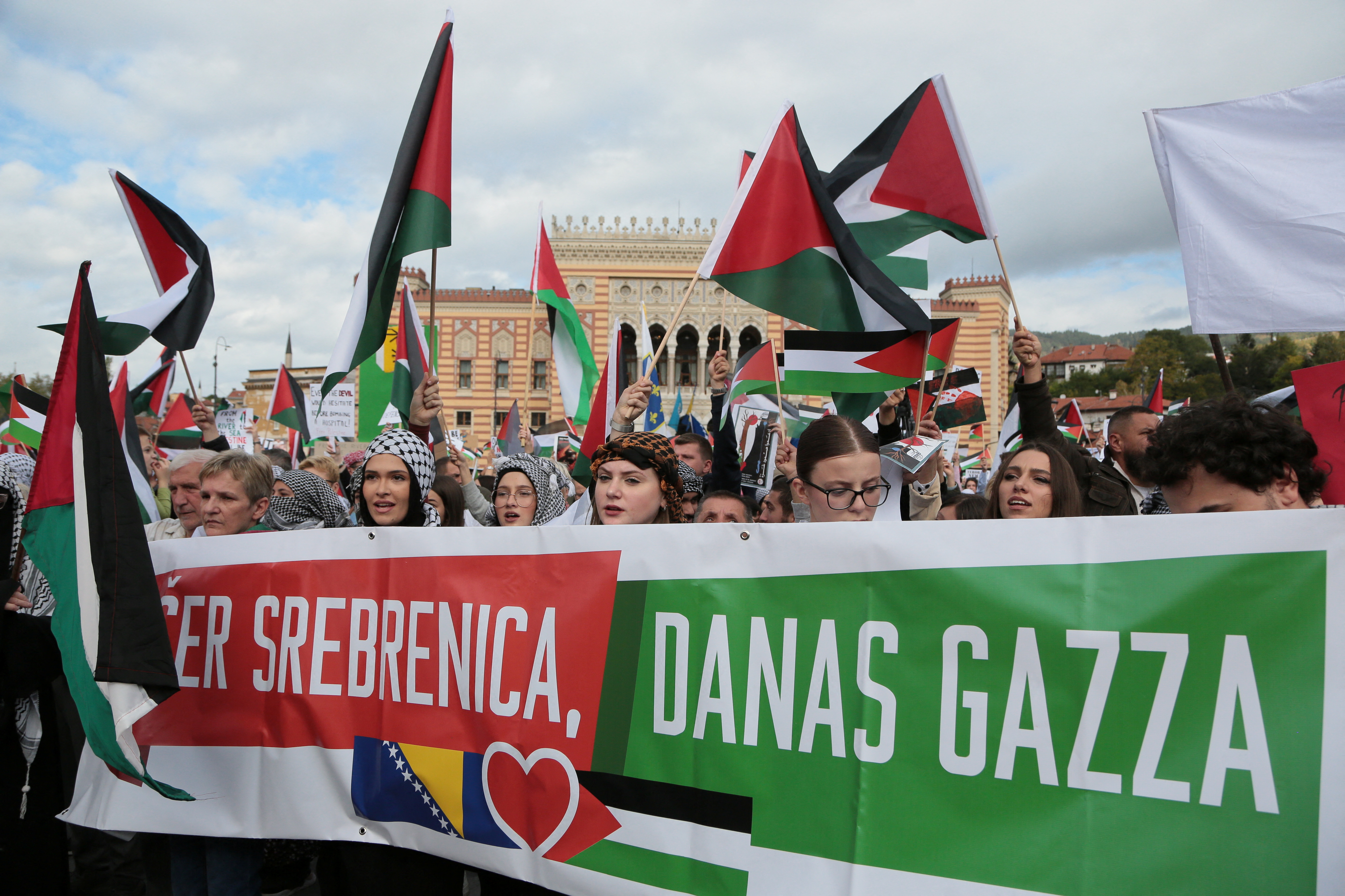 Bosnians march in support of the Palestinian people in the Gaza Strip and the occupied West Bank, in Sarajevo on October 22, 2023