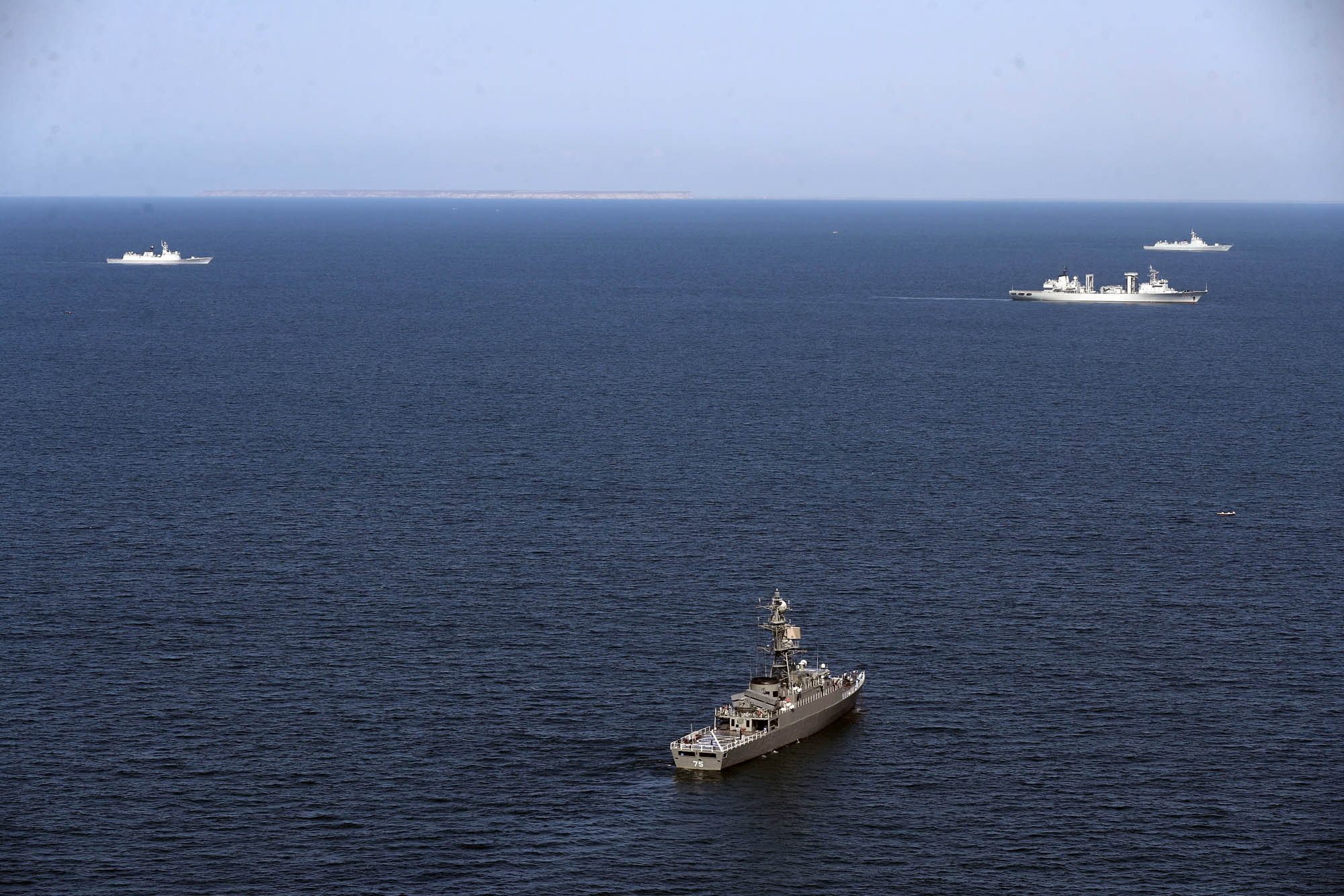 Warships attend the Maritime Security Belt 2024 international naval exercise of Russia, China and Iran in the Gulf of Oman in this handout image obtained on March 12, 2024