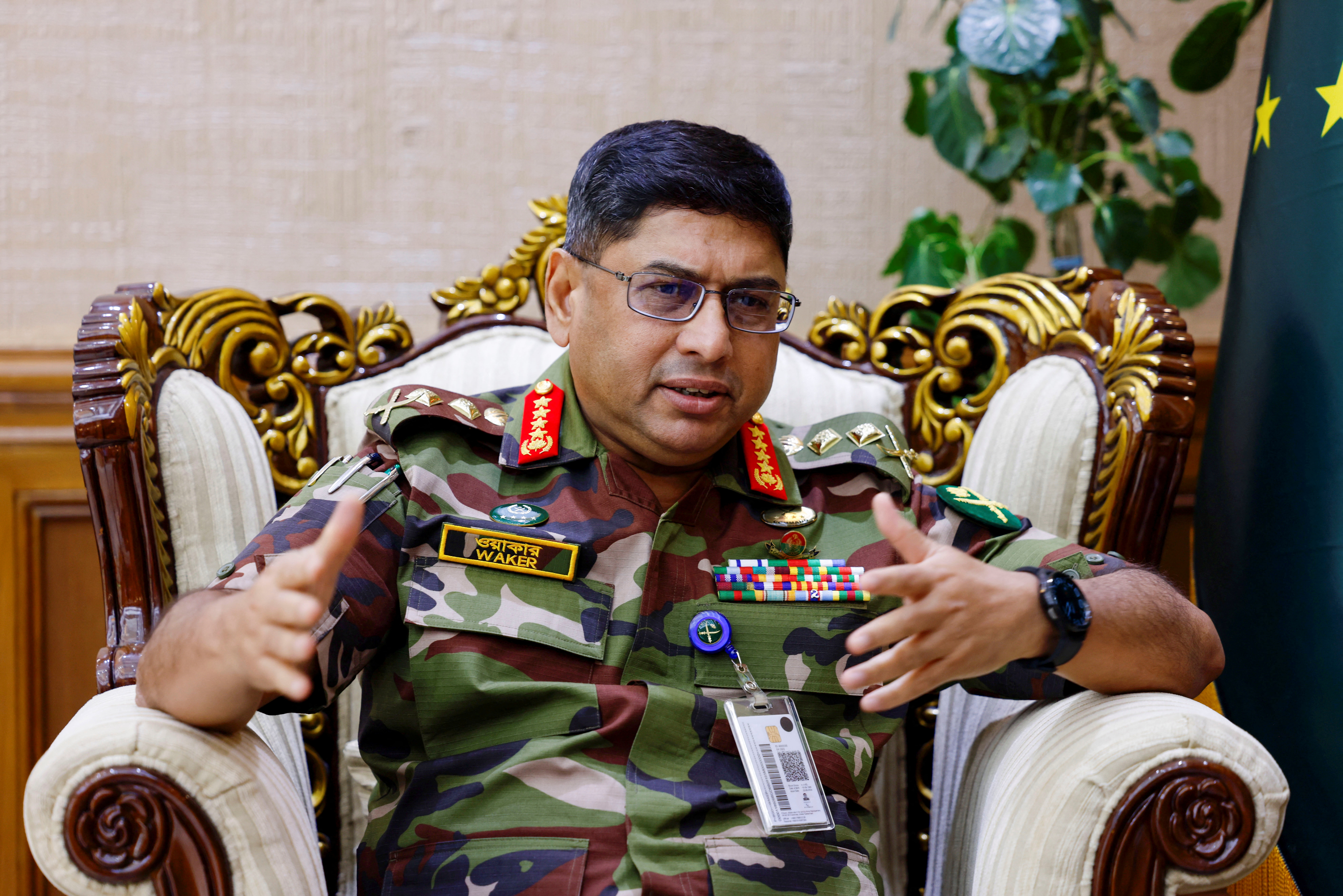 Bangladesh's Chief of Army Staff General Waker-uz-Zaman gestures during an interview with Reuters at his office in the Bangladesh Army Headquarters, in Dhaka, Bangladesh, September 23, 2024. REUTERS/Mohammad Ponir Hossain