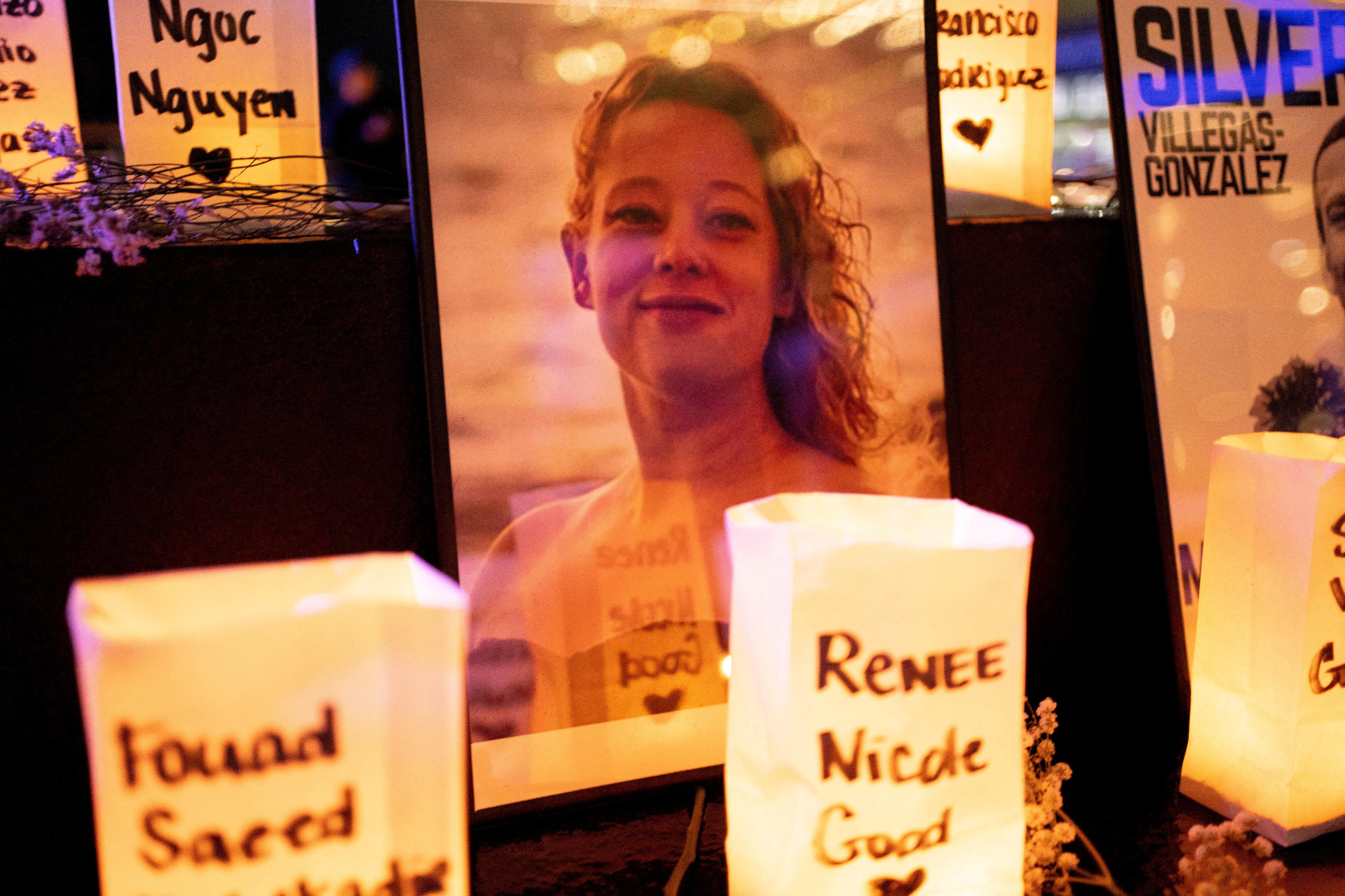 A candlelit vigil is held for Renee Nicole Good