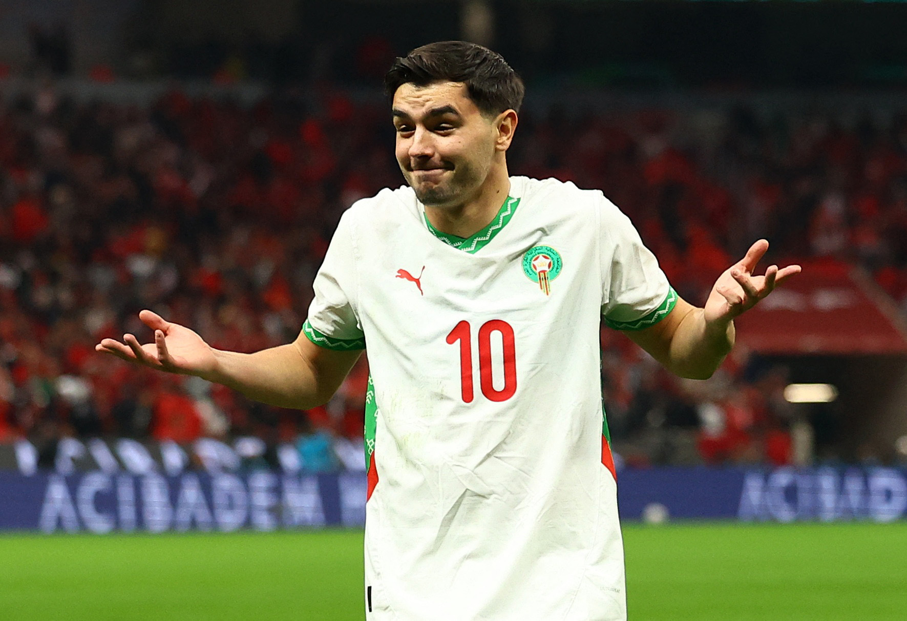 Morocco's Brahim Diaz celebrates scoring their first goal