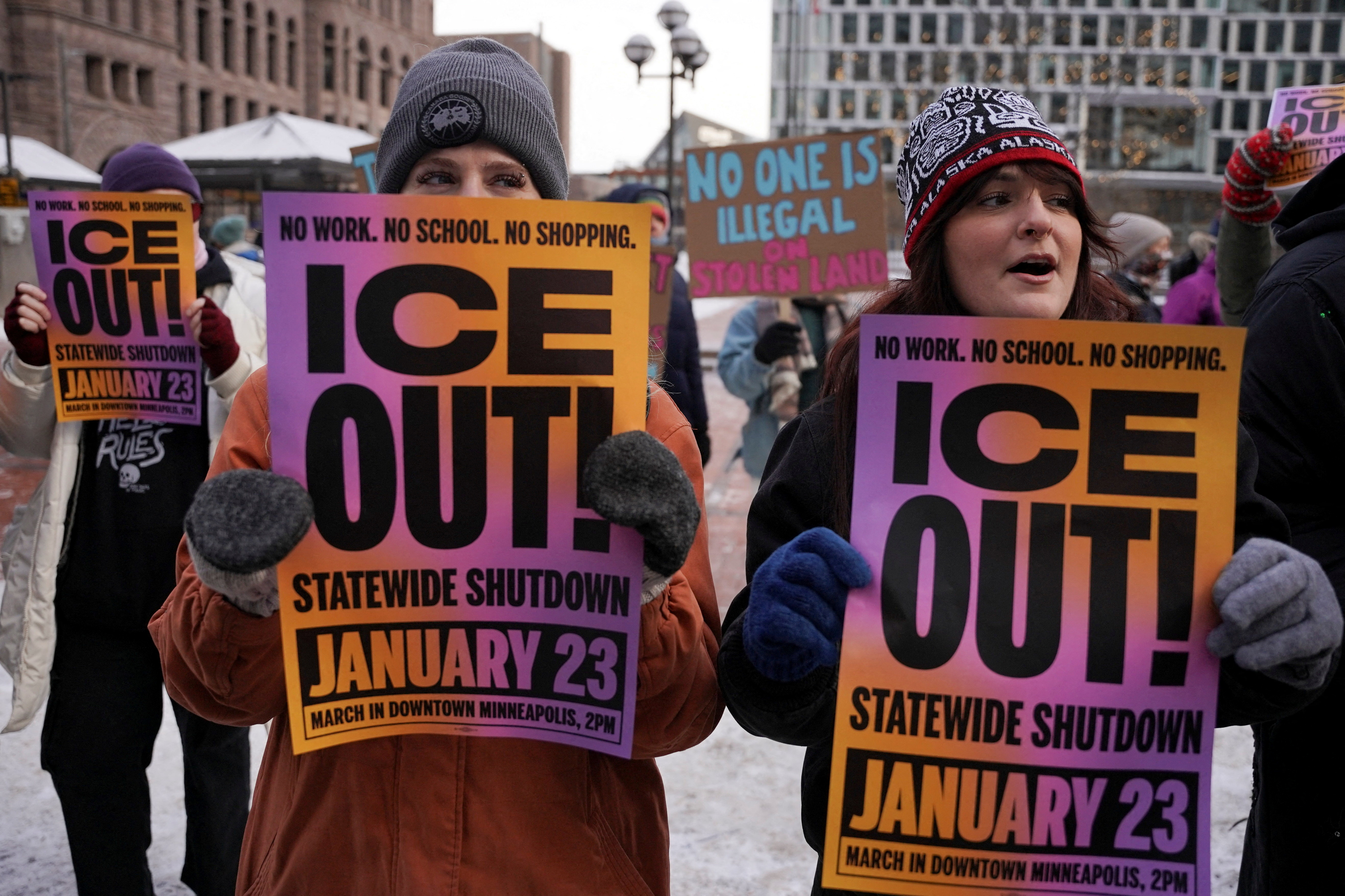 FILE PHOTO: Demonstrators take part in a anti-ICE protest, after a U.S. Immigration and Customs Enforcement (ICE) agent fatally shot Renee Nicole Good on January 7 during an immigration raid, in Minneapolis, Minnesota, U.S., January 20, 2026. REUTERS/Seth Herald/File Photo