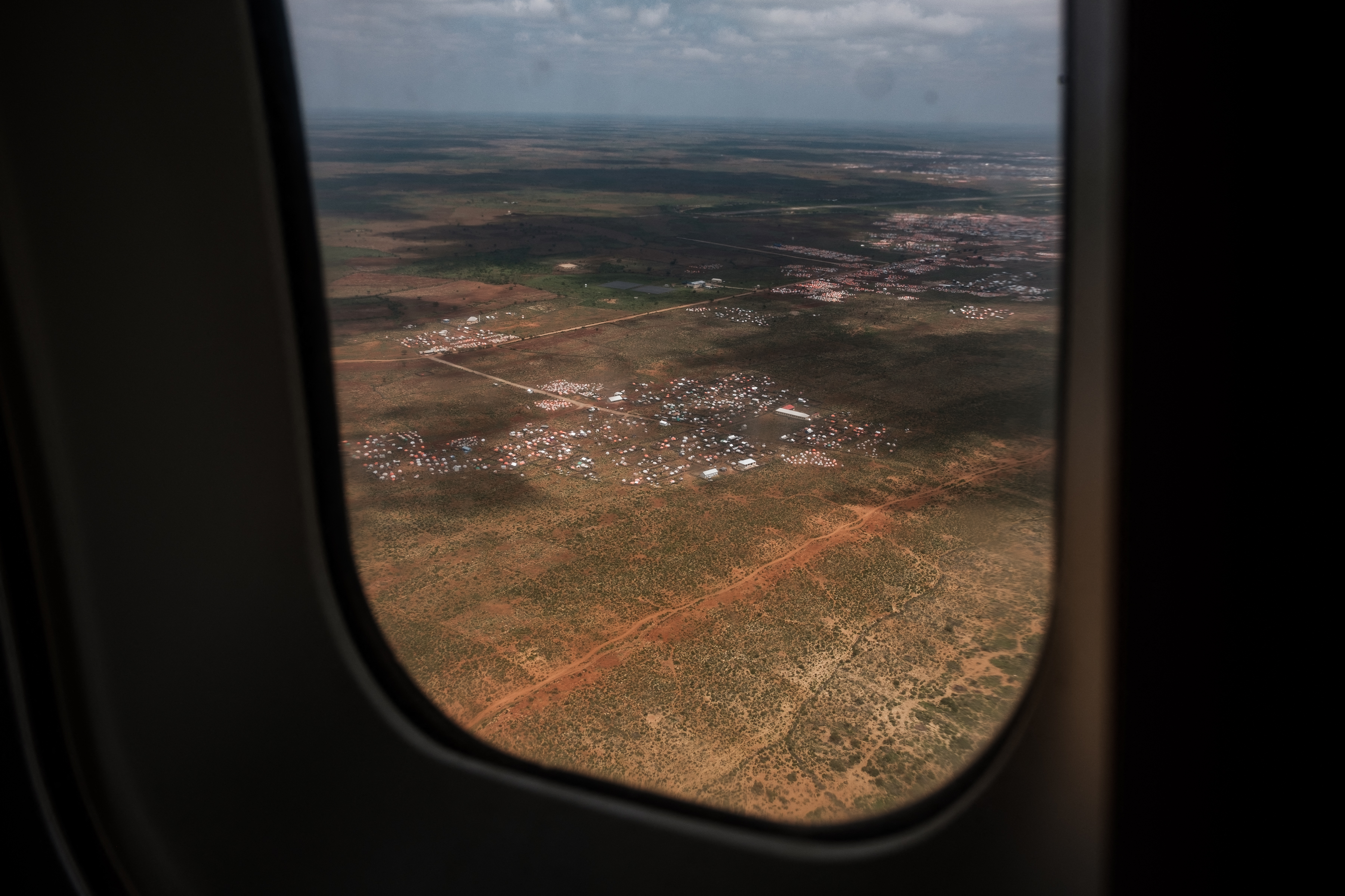 An IDP camp on the outskirts of Baidoa, Somalia seen from a plane