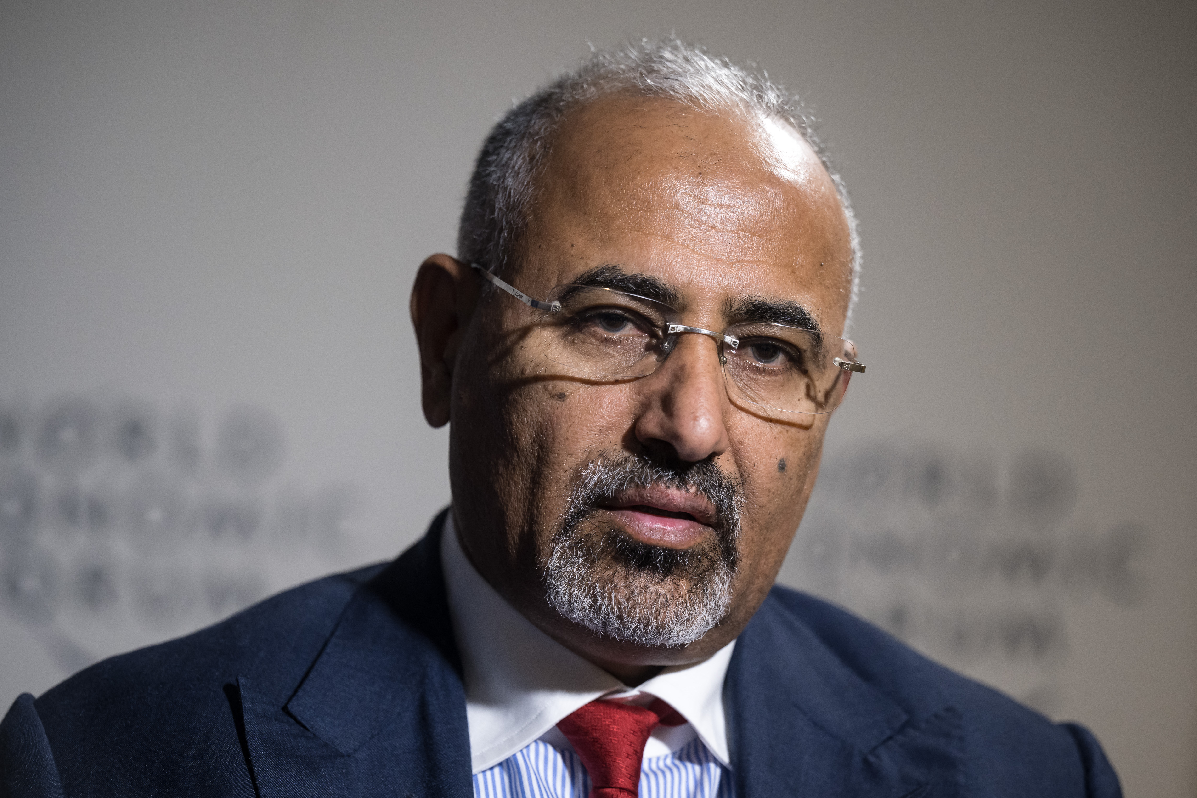 Aidarous al-Zubaidi answers a journalist's question.