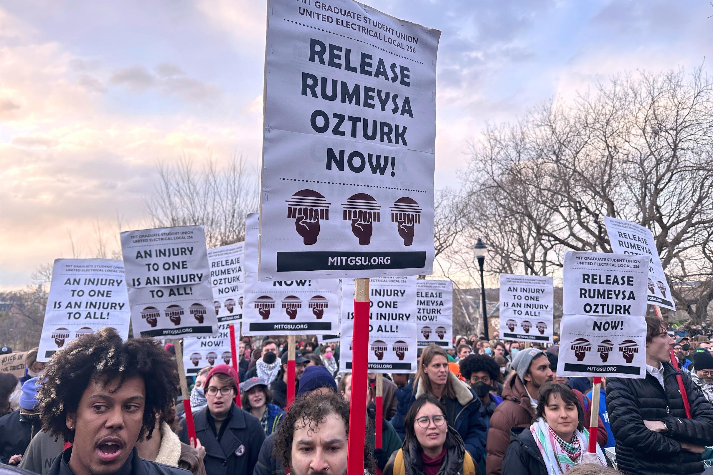 Protesters call for the release of Rumeysa Ozturk