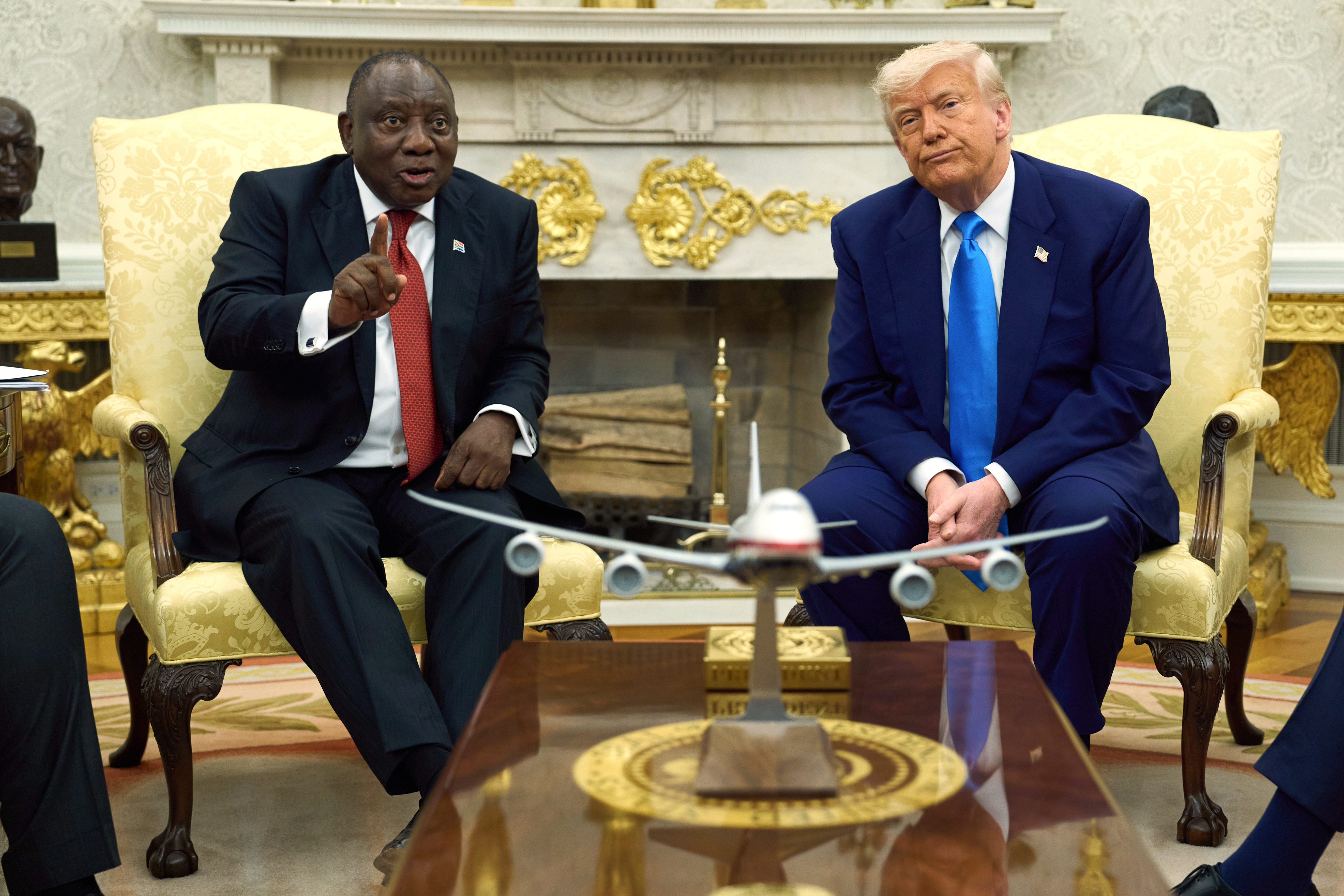 Cyril Ramaphosa sits next to Donald Trump in the Oval Office