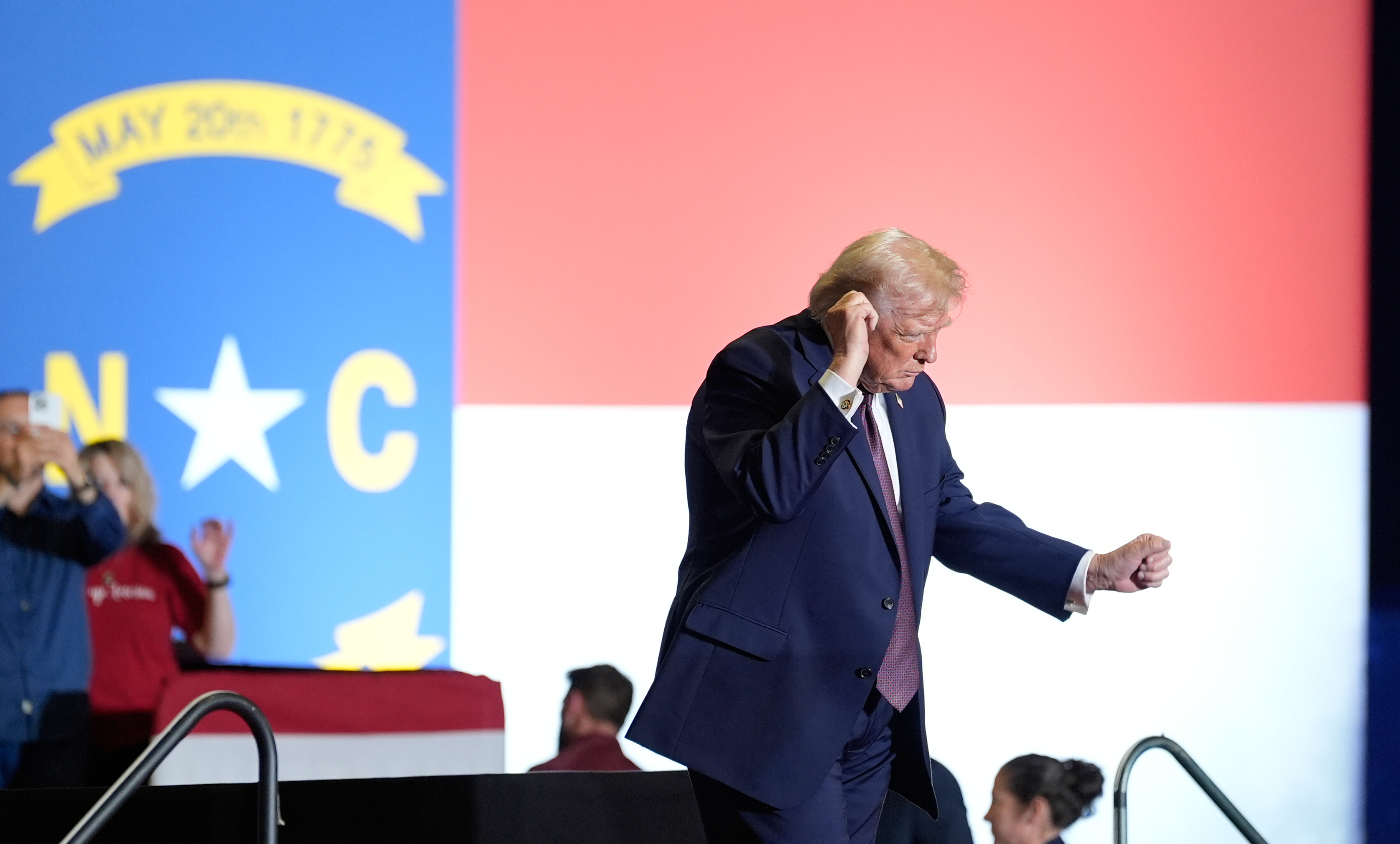 Trump dancing on stage in North Carolina