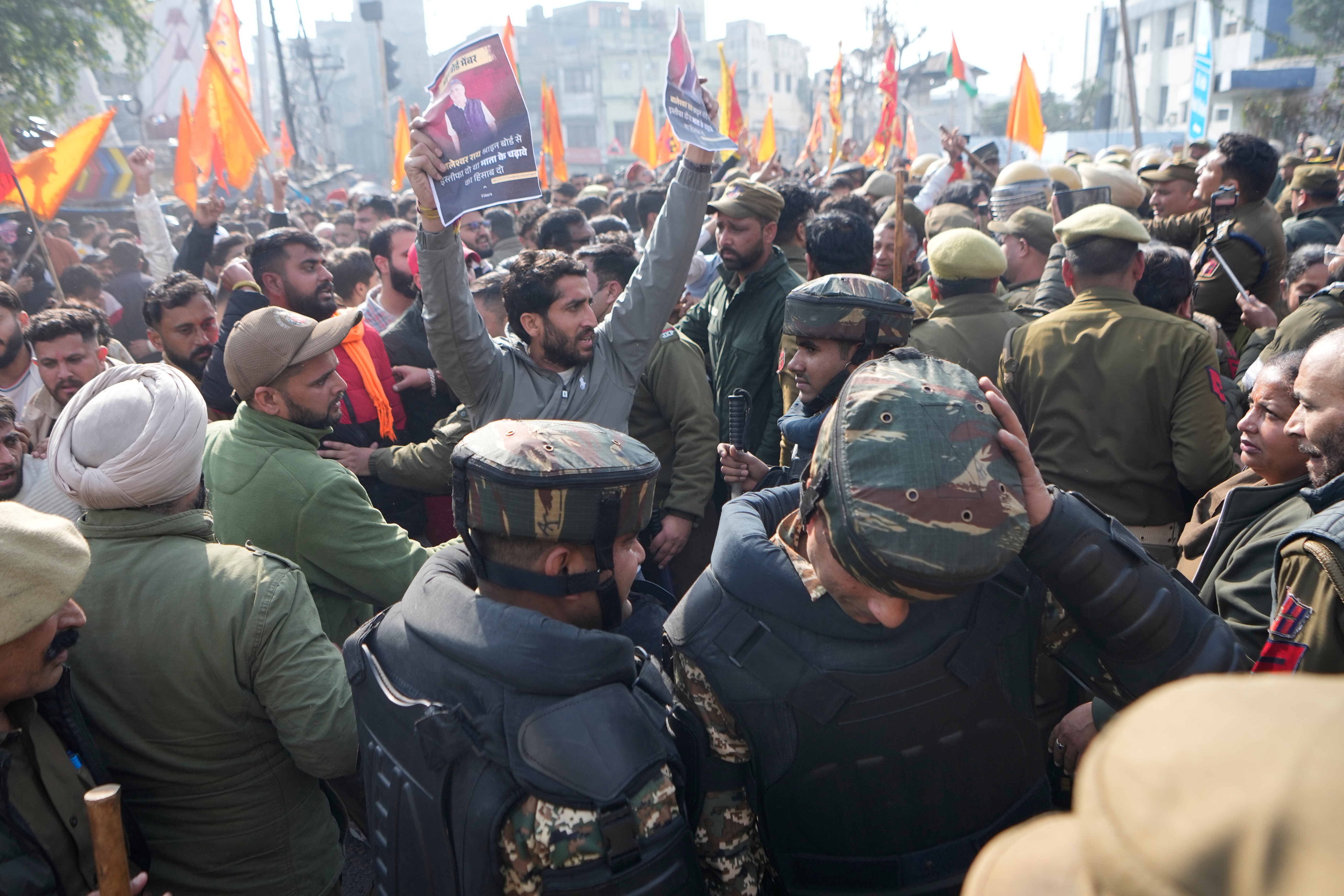 Protesters demanding revocation of the MBBS admission list of the Shri Mata Vaishno Devi Institute of Medical Excellence