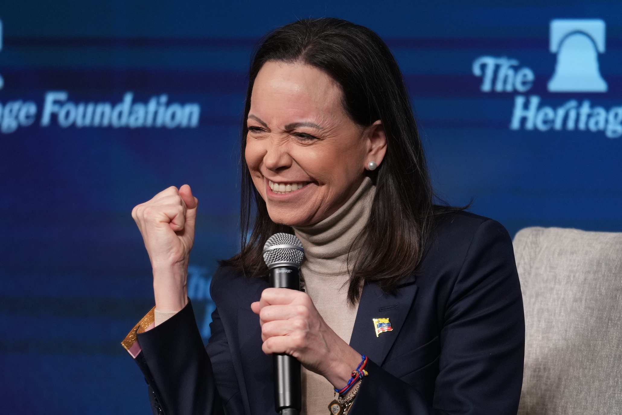 Venezuelan opposition leader Maria Corina Machado speaks at the Heritage Foundation on January 16 [J Scott Applewhite/AP Photo]