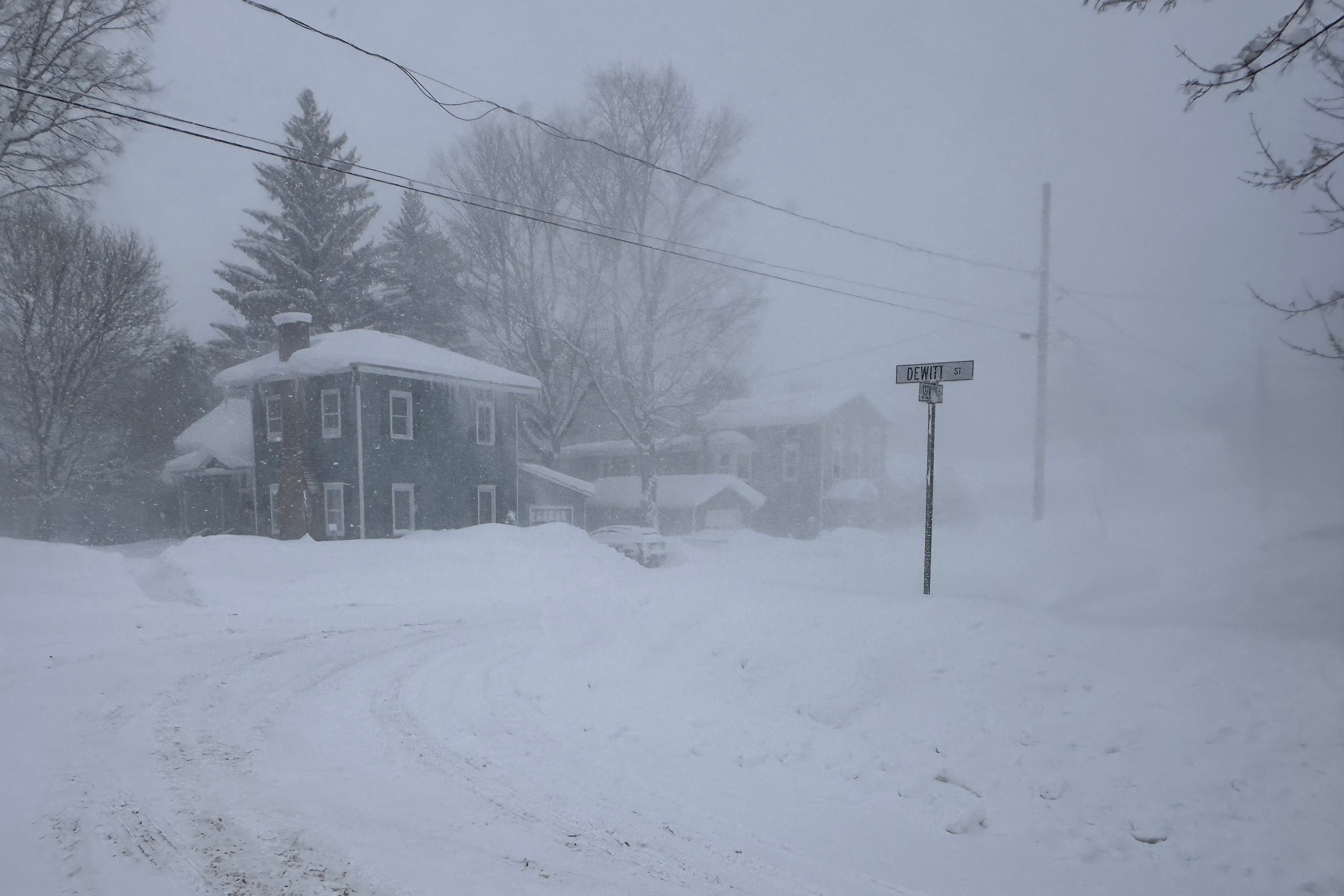 Strong winds kick up snow in Lowville