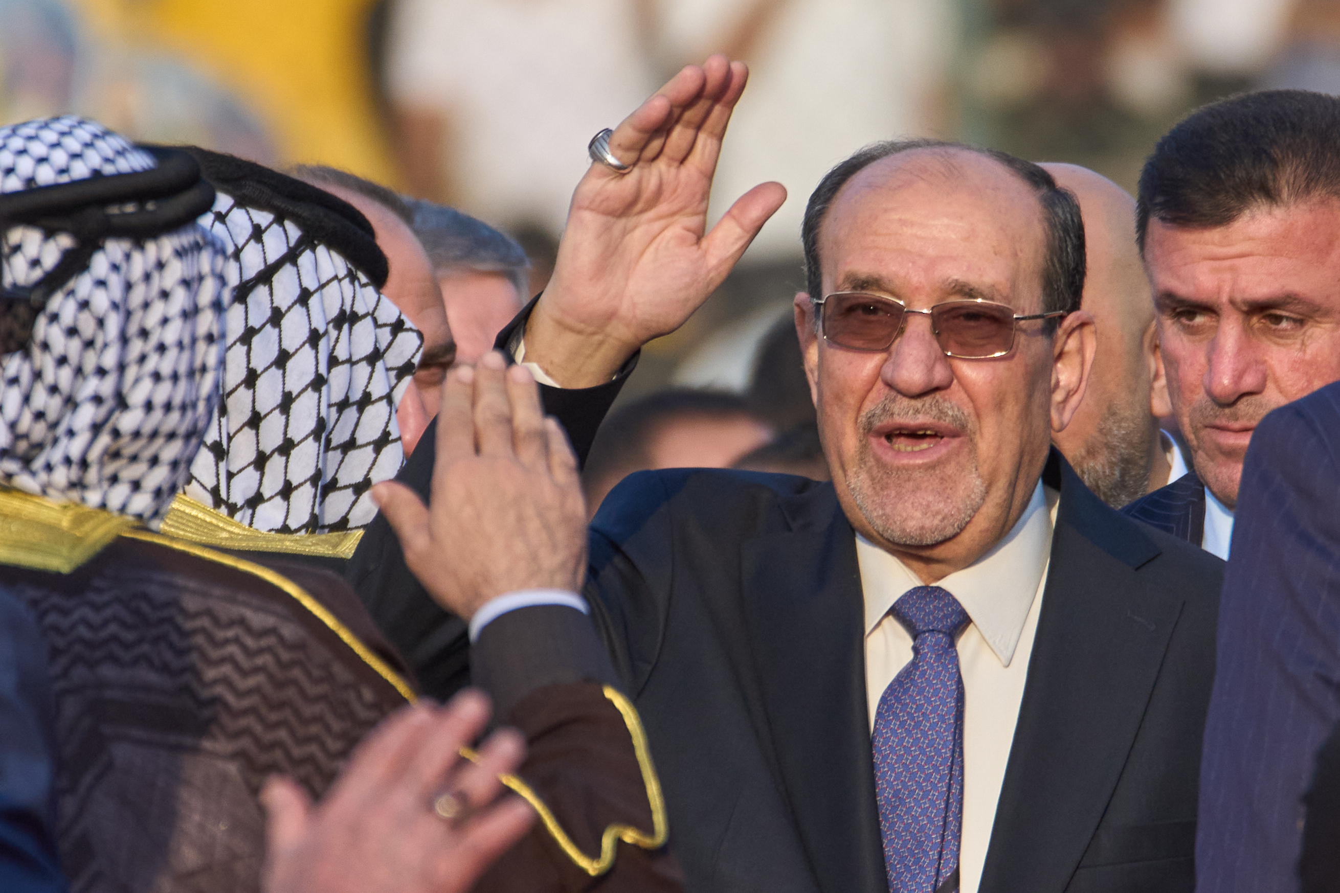 Former Iraqi Prime Minister Nouri al-Maliki arrives to his political block campaign rally before the parliamentary elections in Baghdad, Iraq on November 7, 2025.