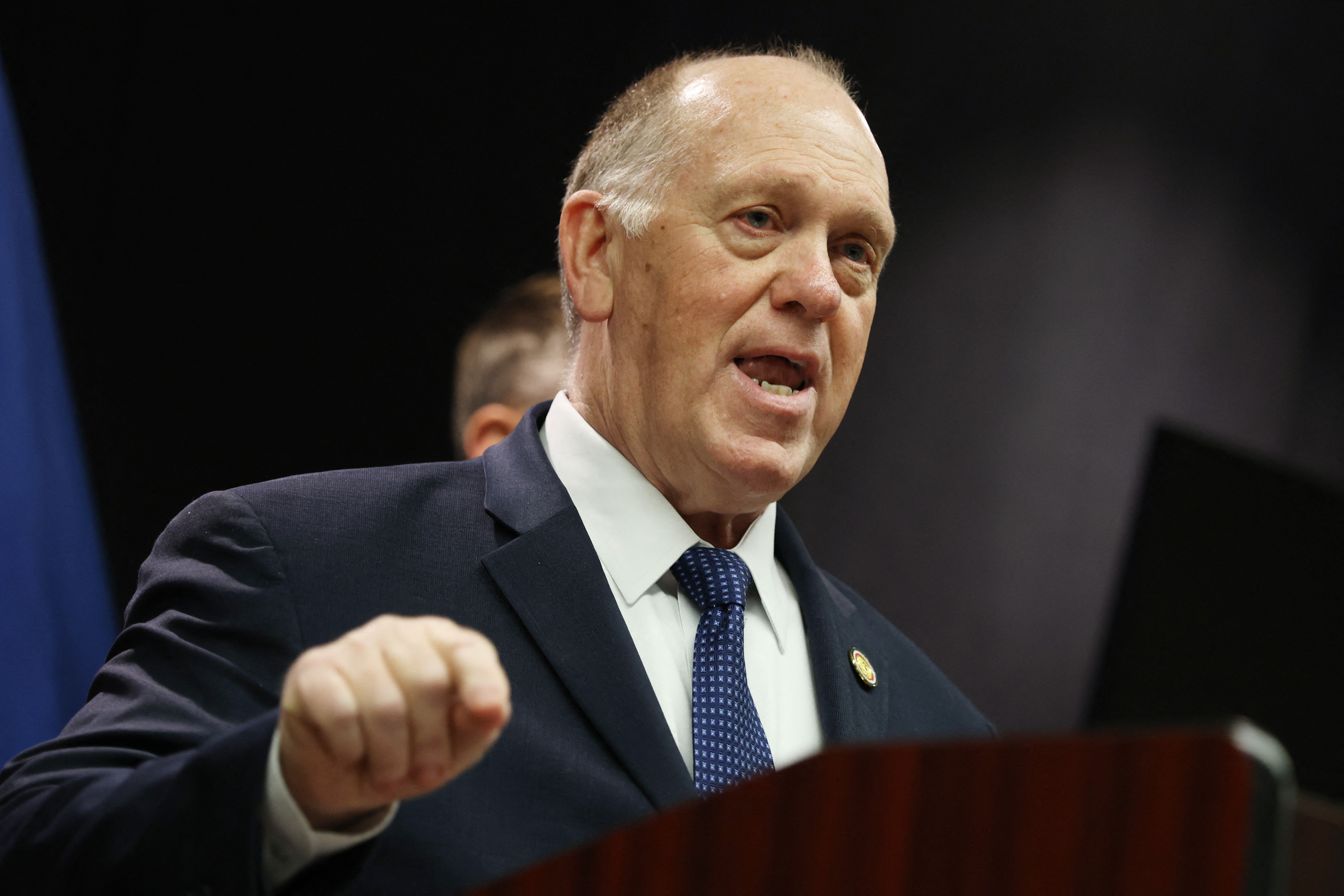 MINNEAPOLIS, MINNESOTA - JANUARY 29: Border czar Tom Homan speaks during a news conference about ongoing immigration enforcement operations on January 29, 2026 in Minneapolis, Minnesota. President Trump announced Homan would takeover the lead of Immigration and Customs Enforcement operations in Minnesota after federal agents shot and killed a second U.S. citizen during Operation Metro Surge. Scott Olson/Getty Images/AFP (Photo by SCOTT OLSON / GETTY IMAGES NORTH AMERICA / Getty Images via AFP)