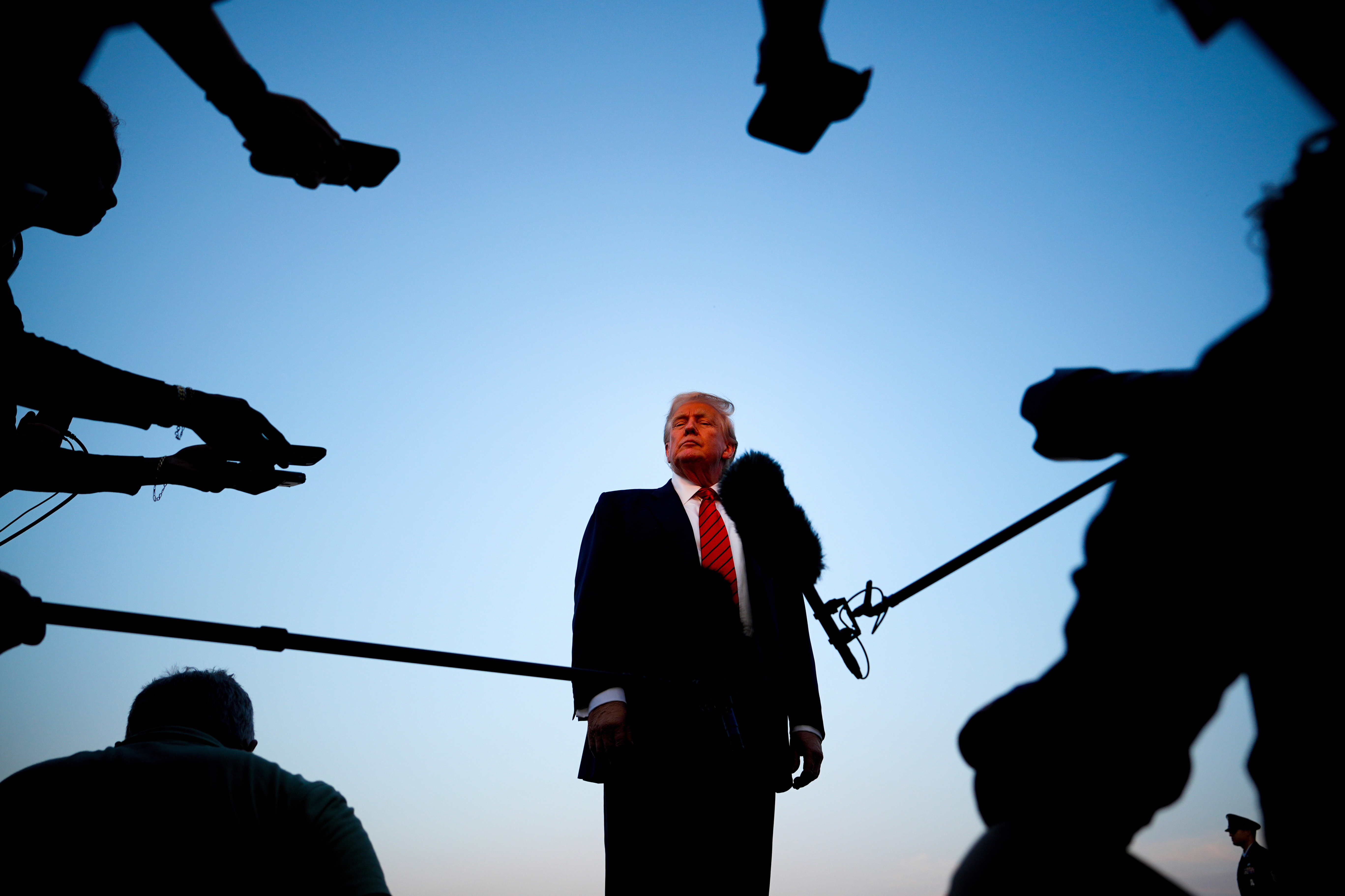 FILE - President Donald Trump speaks with reporters before boarding Air Force One at Lehigh Valley International Airport in Allentown, Pa., Aug. 3, 2025. (AP Photo/Julia Demaree Nikhinson, File)