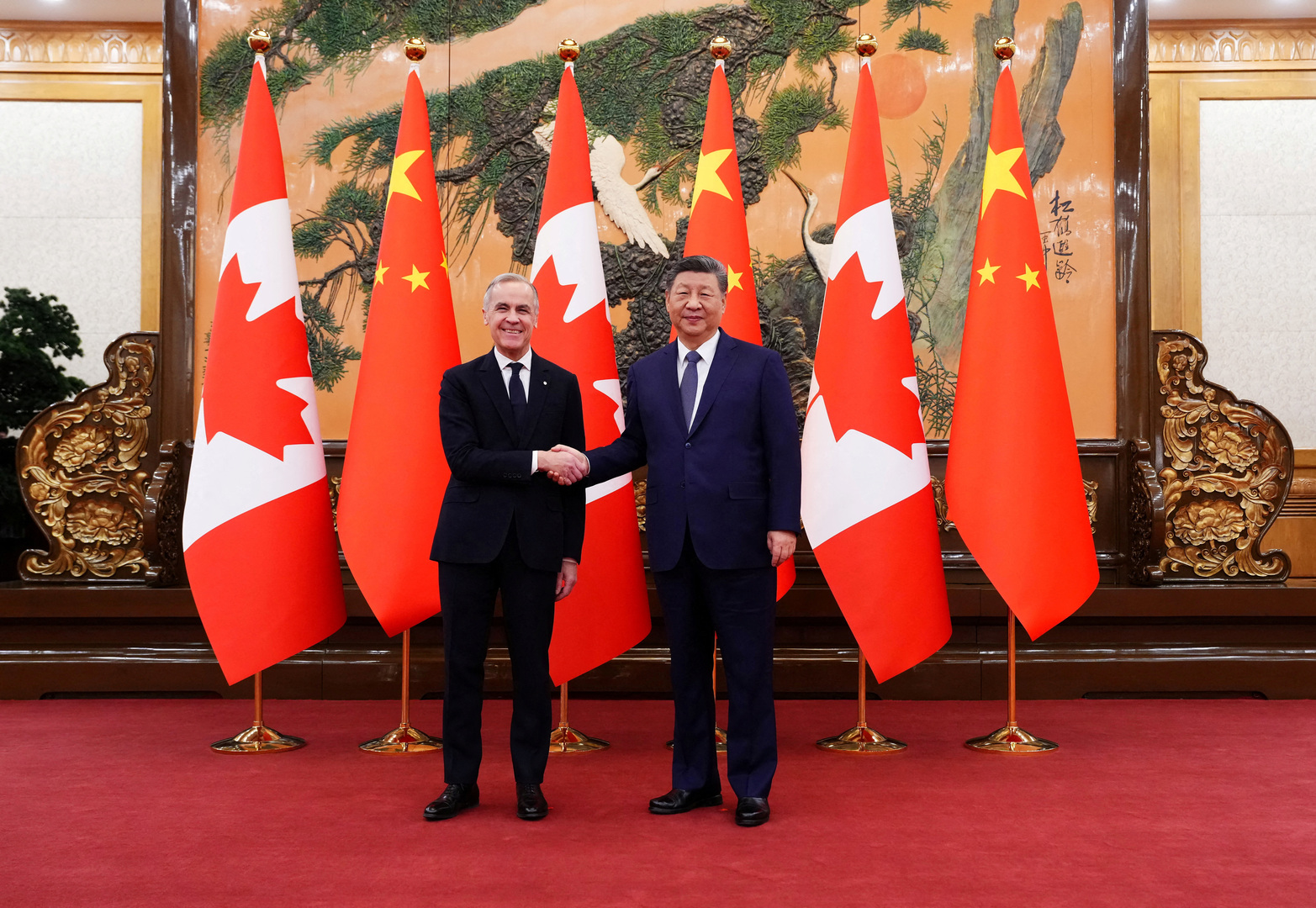 Canadian Prime Minister Mark Carney meets with President of China Xi Jinping at the Great Hall of the People in Beijing, China on Jan. 16, 2026. [Sean Kilpatrick/Reuters]