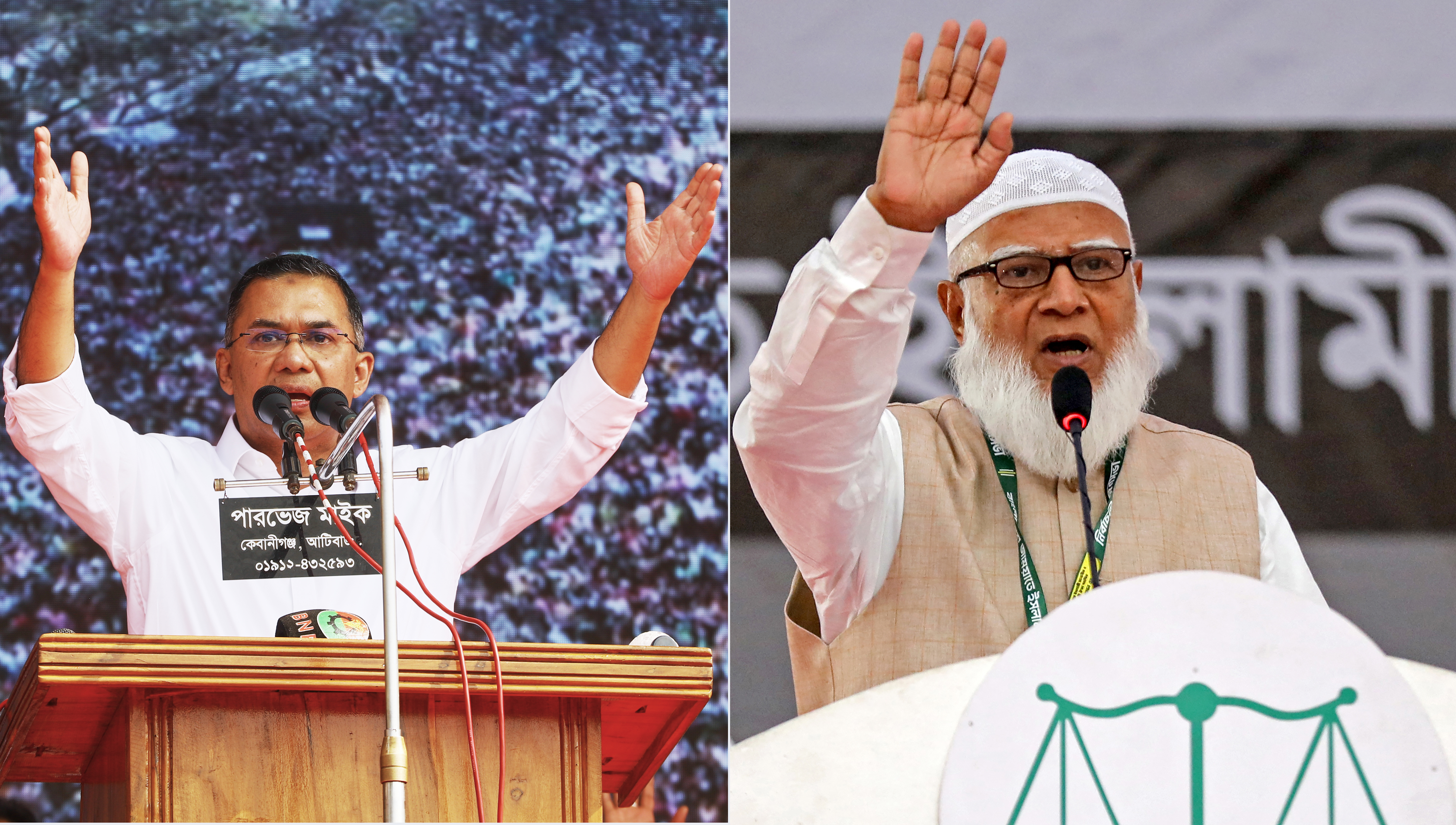 Tarique Rahman, the son of former Prime Minister Khaleda Zia and chairman of the Bangladesh Nationalist Party (BNP) and Shafiqur Rahman, a leader of Bangladesh's Jamaat-e-Islami party