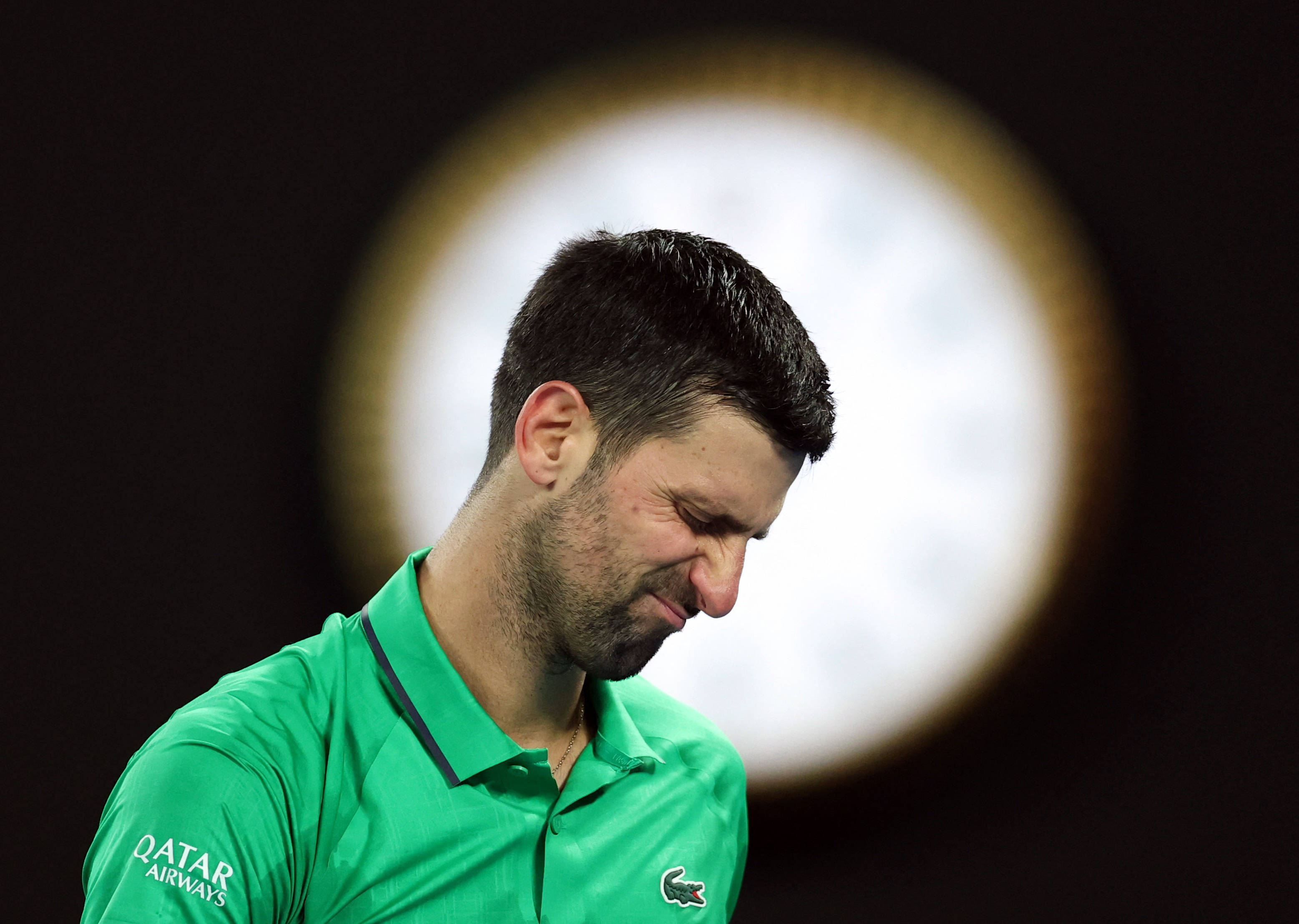 Tennis - Australian Open - Melbourne Park, Melbourne, Australia - February 1, 2026 Serbia's Novak Djokovic reacts during the men's singles final against Spain's Carlos Alcaraz REUTERS/Edgar Su