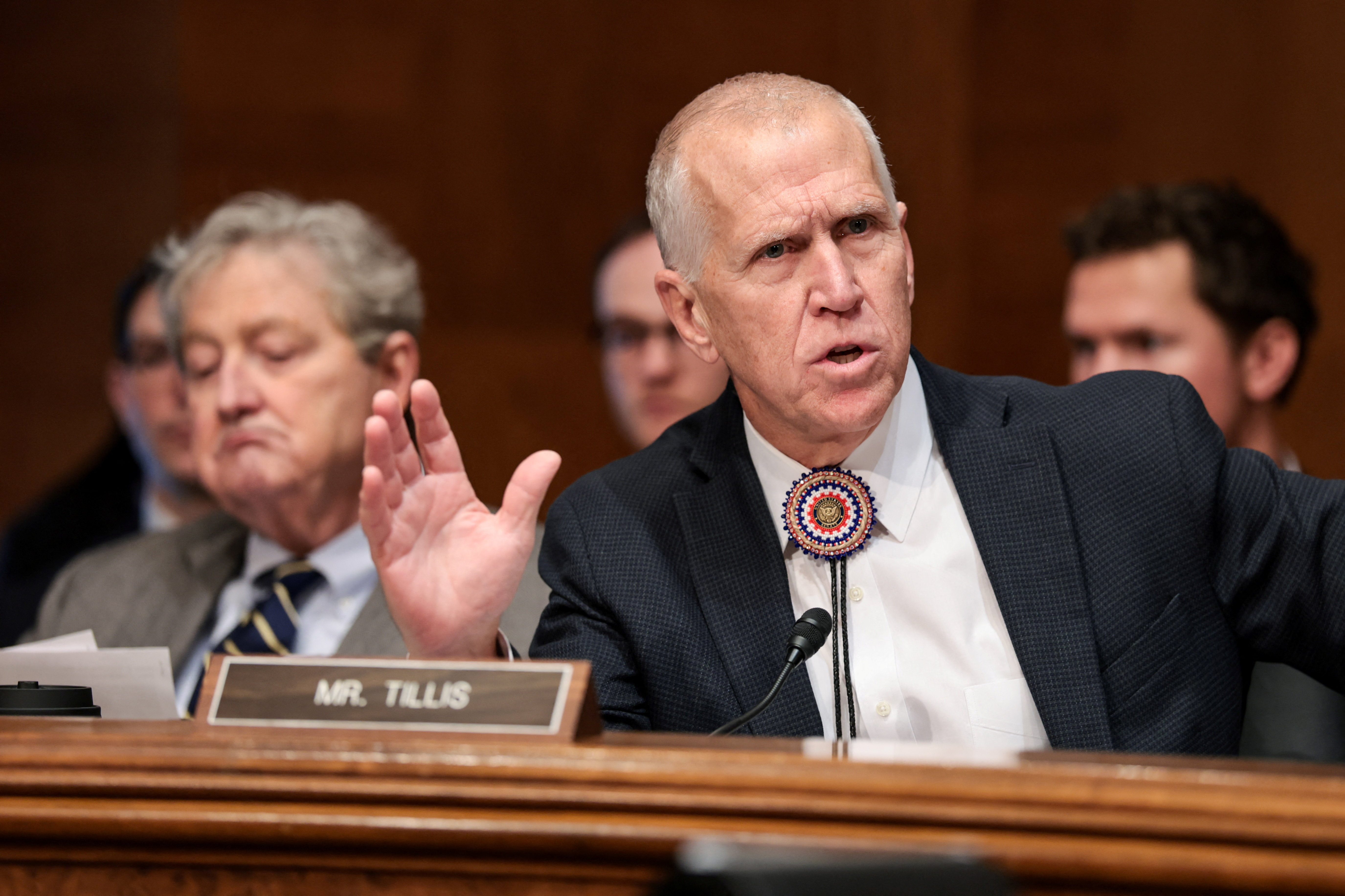 Thom Tillis speaks on a Senate panel
