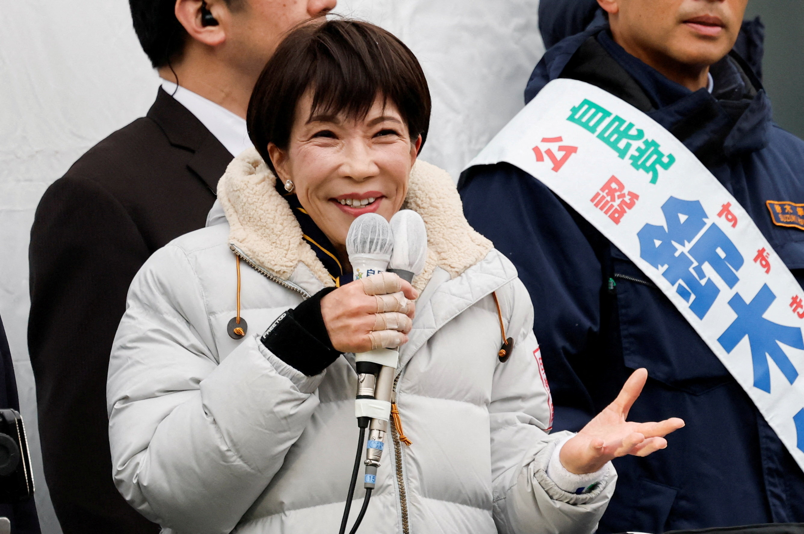 apan's Prime Minister and leader of the ruling Liberal Democratic Party (LDP), Sanae Takaichi, speaks during an election campaign event ahead of the February 8 snap election, in Tokyo, Japan, February 7, 2026.