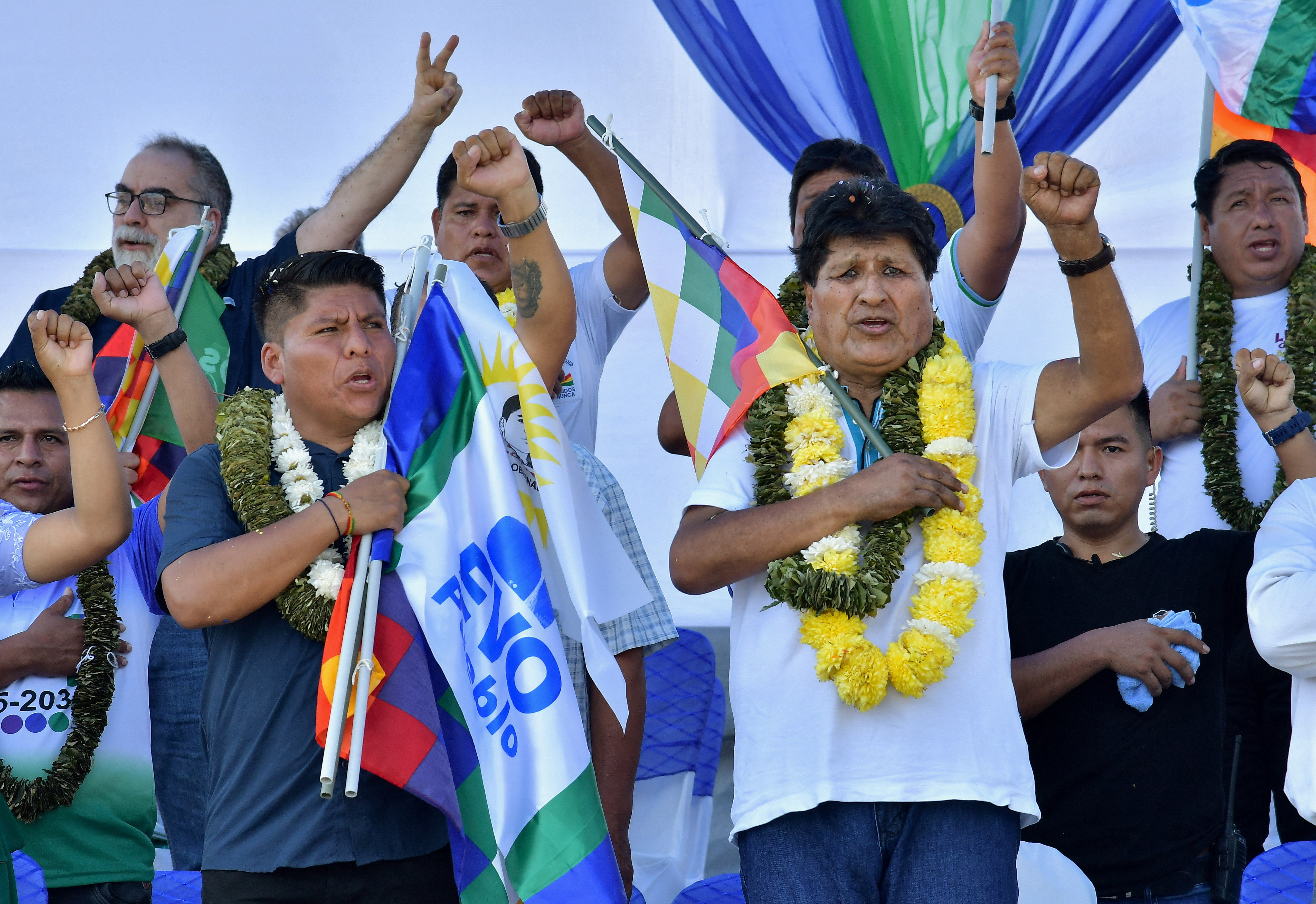 Bolivia's former President Evo Morales gestures during a campaign event.
