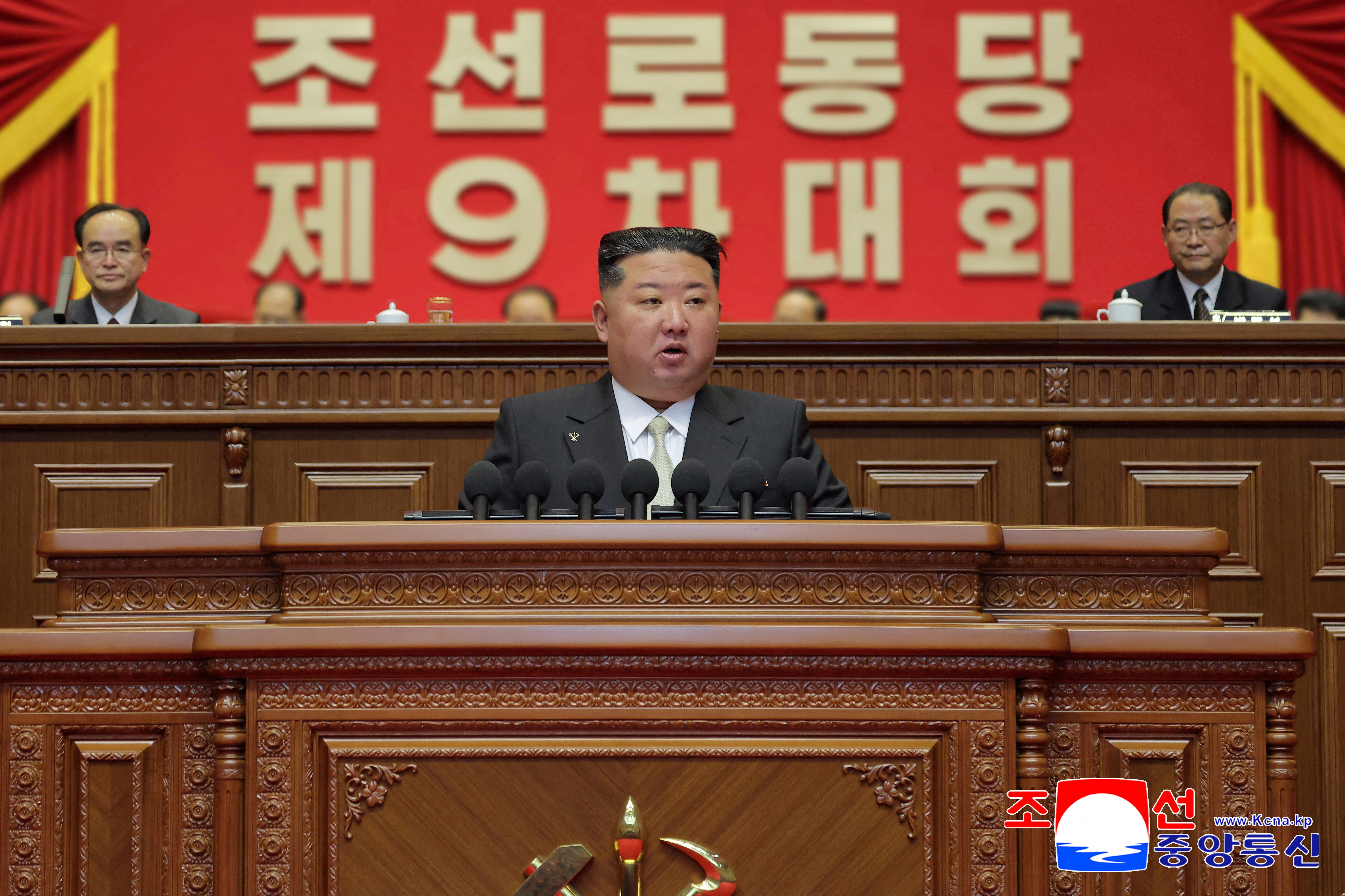 North Korean leader Kim Jong Un speaks during the Ninth Congress of the Workers' Party of Korea (WPK) in Pyongyang, North Korea, February 19, 2026, in this picture released by North Korea's official Korean Central News Agency. KCNA via REUTERS ATTENTION EDITORS - THIS IMAGE WAS PROVIDED BY A THIRD PARTY. REUTERS IS UNABLE TO INDEPENDENTLY VERIFY THIS IMAGE. NO THIRD PARTY SALES. SOUTH KOREA OUT. NO COMMERCIAL OR EDITORIAL SALES IN SOUTH KOREA. TPX IMAGES OF THE DAY