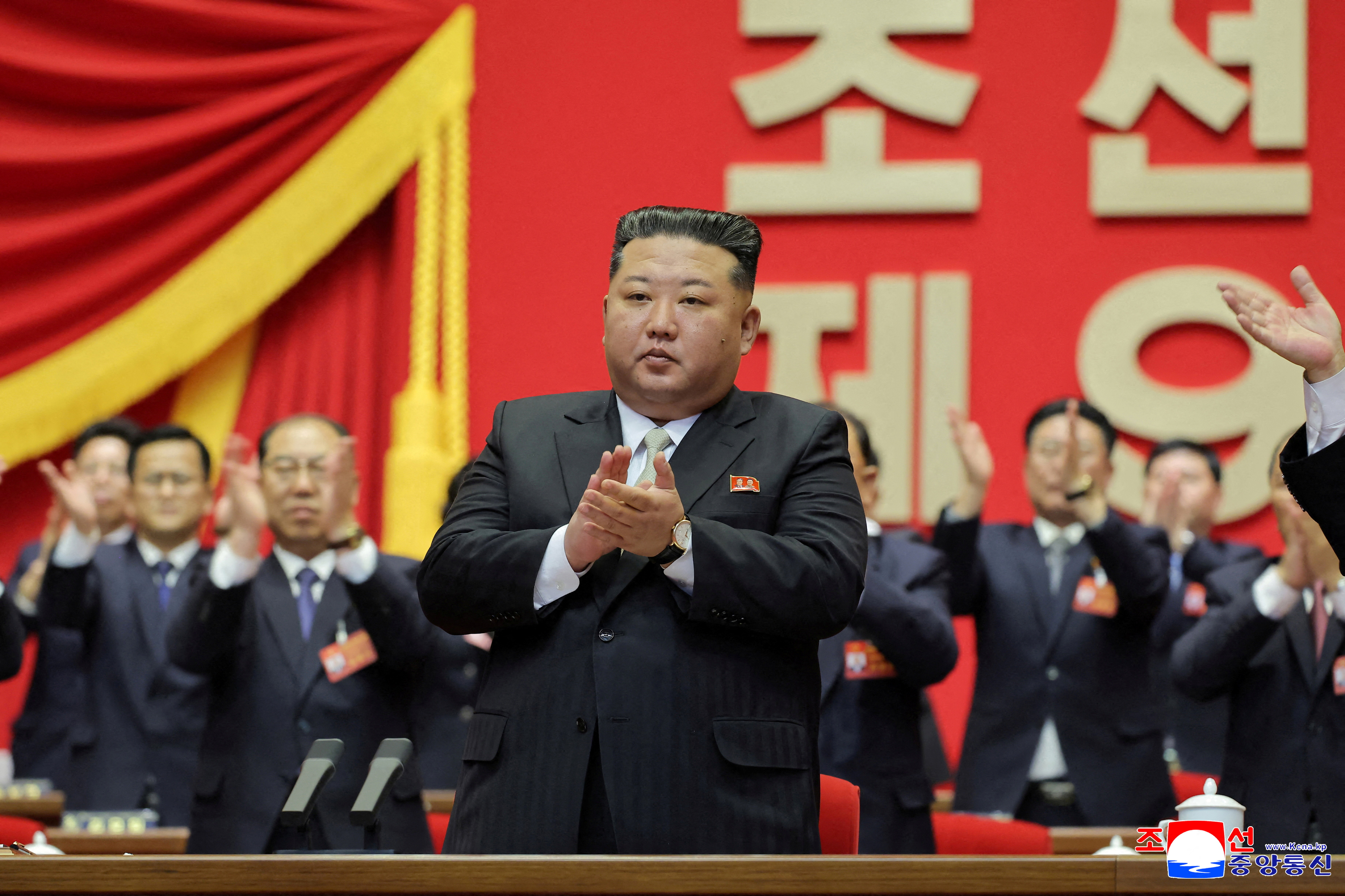 North Korean leader Kim Jong Un applauds as he attends the Ninth Congress of the Workers' Party of Korea (WPK) where he was re-elected as general secretary, in Pyongyang, North Korea, February 22, 2026, in this picture released February 23, 2026 by North Korea's official Korean Central News Agency. KCNA via REUTERS ATTENTION EDITORS - THIS IMAGE WAS PROVIDED BY A THIRD PARTY. REUTERS IS UNABLE TO INDEPENDENTLY VERIFY THIS IMAGE. NO THIRD PARTY SALES. SOUTH KOREA OUT. NO COMMERCIAL OR EDITORIAL SALES IN SOUTH KOREA. TPX IMAGES OF THE DAY