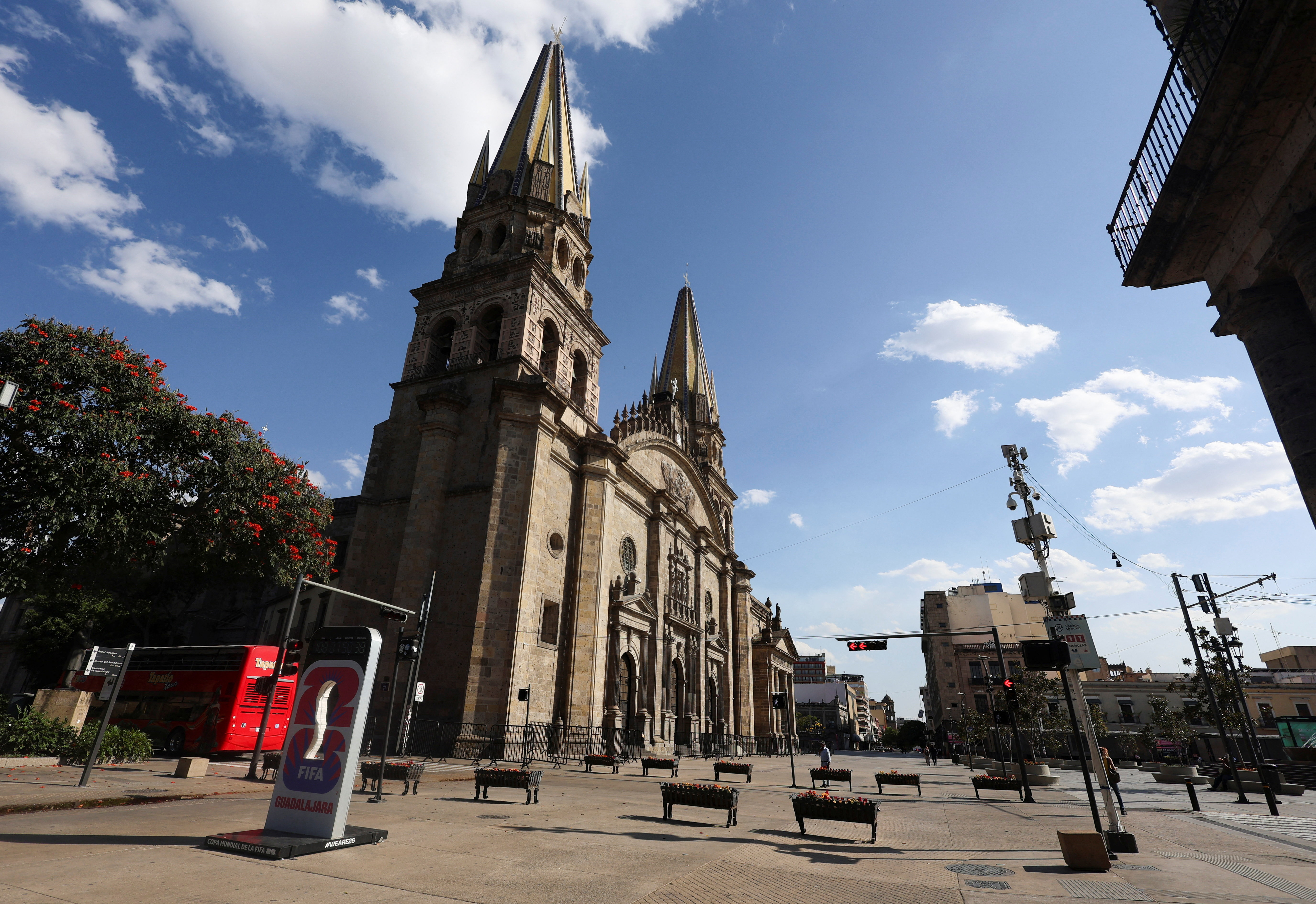 An almost empty downtown area after a series of blockades and attacks by organized crime following a military operation in which Mexican officials said cartel boss Nemesio Oseguera, "El Mencho," was killed, in Guadalajara