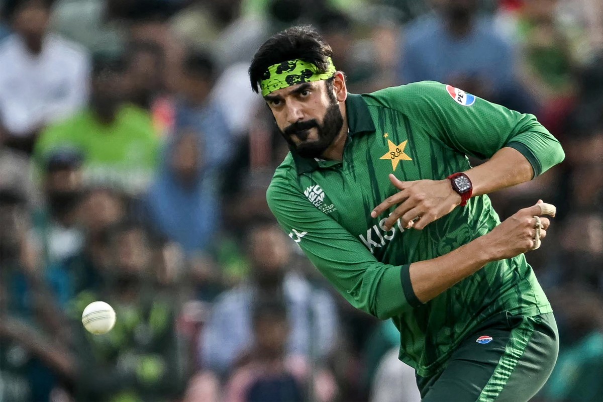 Pakistan's Usman Tariq fields the ball during the 2026 ICC Men's T20 Cricket World Cup group stage match between Pakistan and Namibia