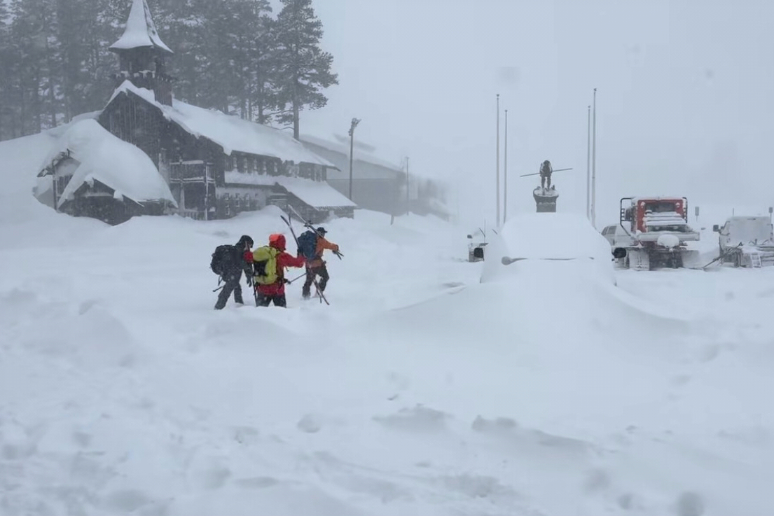 This image provided by the Nevada County Sheriff's Office shows members of a rescue team in Soda Springs, California on Tuesday, Feb. 17, 2026. (Nevada County Sheriff's Office via AP)