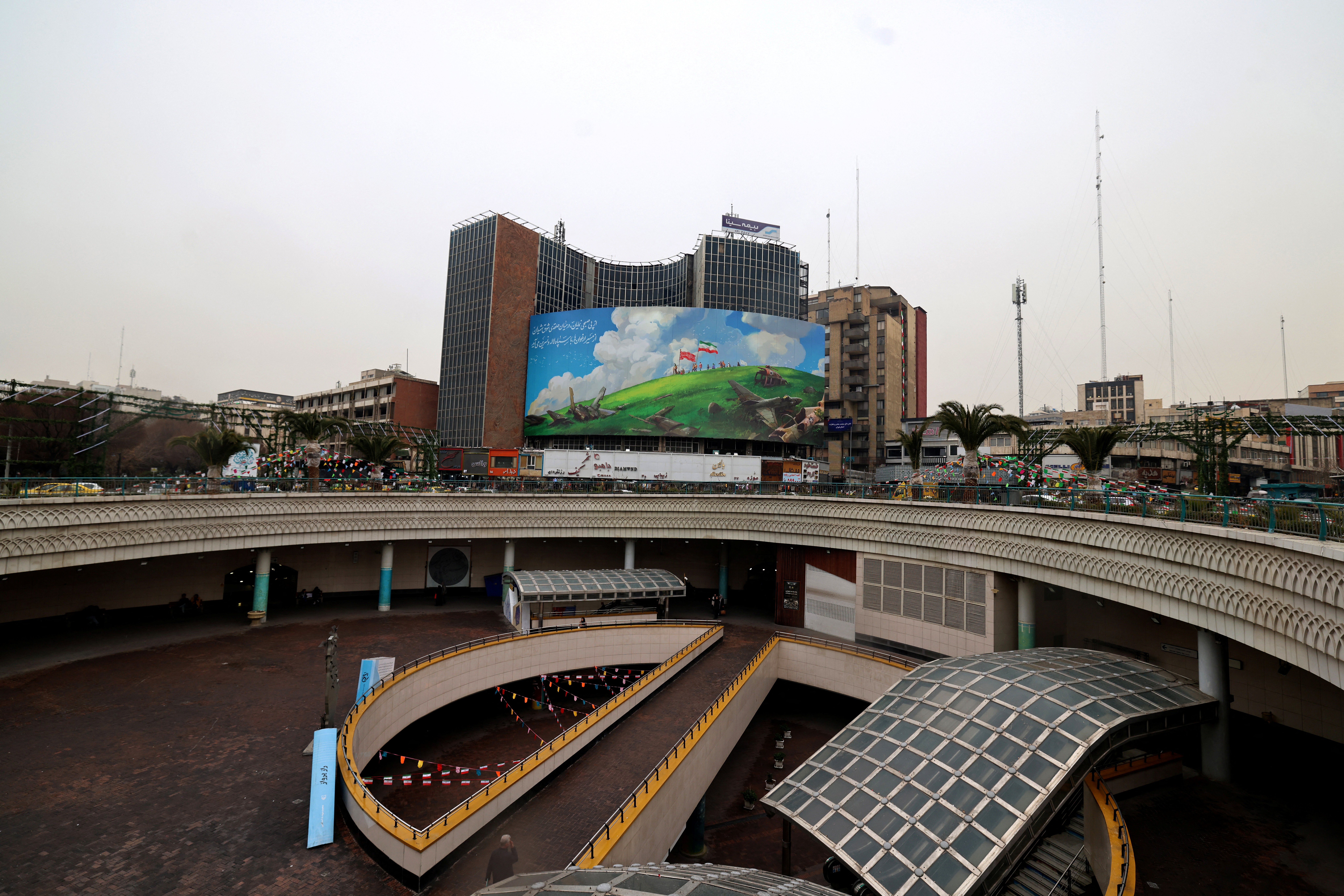 A general view of Valaisr Square metro station in the capital Tehran on February 8, 2026. (Photo by ATTA KENARE / AFP)