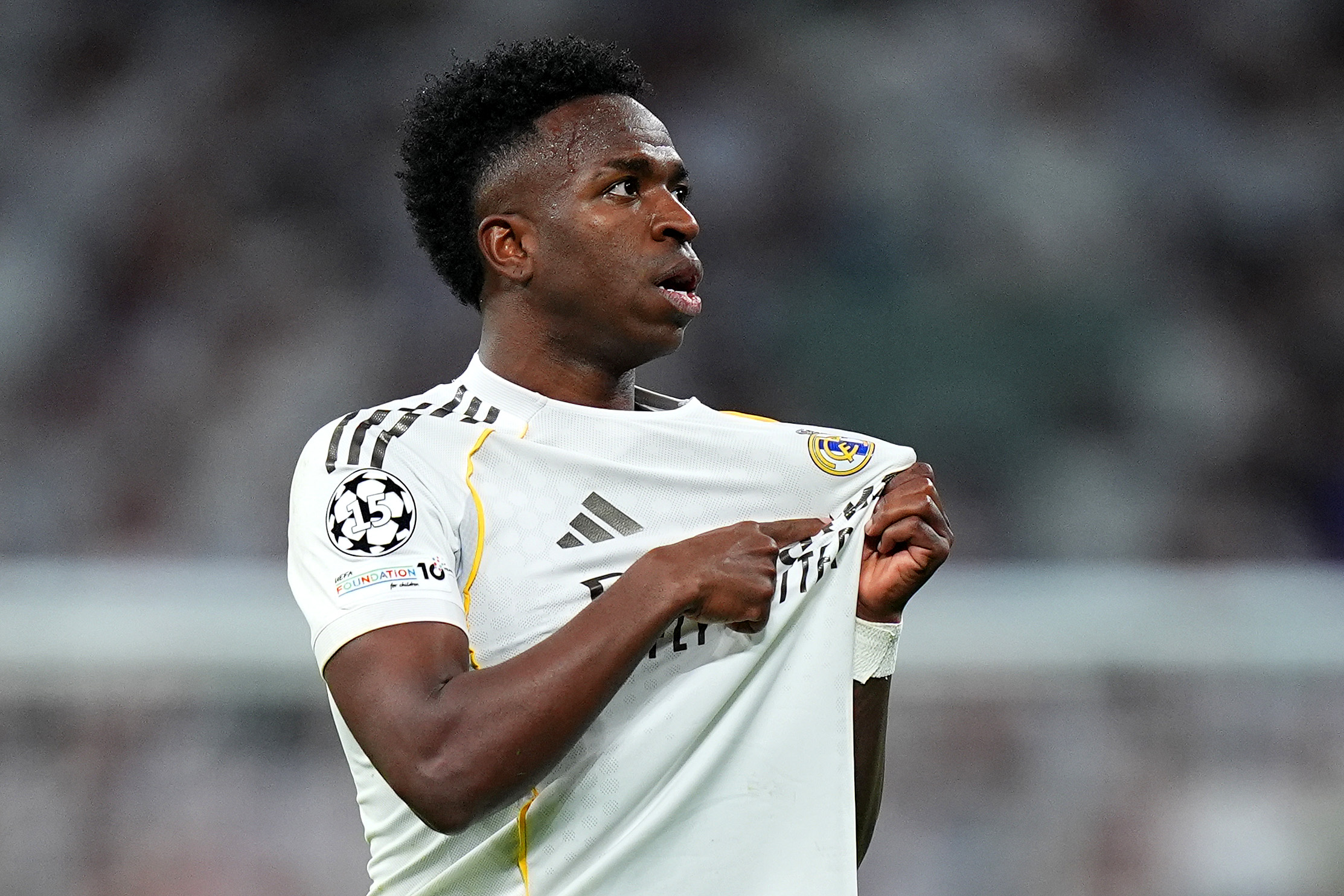 Vinicius Junior of Real Madrid celebrates scoring his team's second goal during the UEFA Champions League