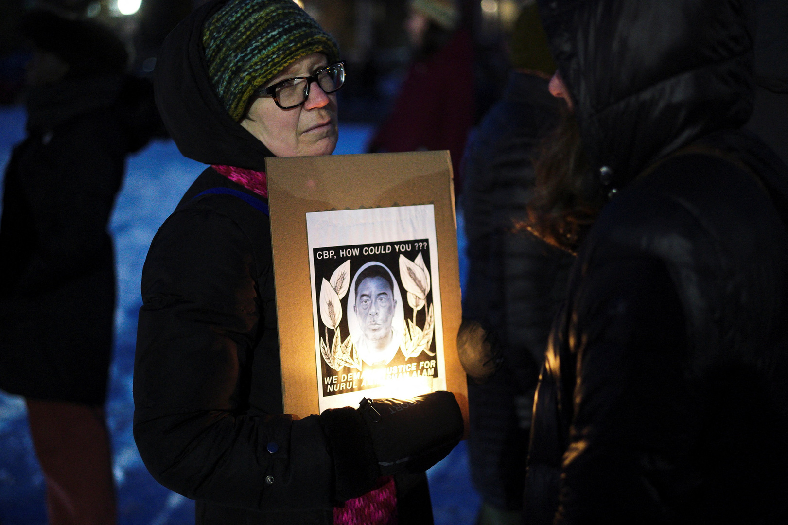Activists gather in Buffalo, New York&rsquo;s Elmwood Village neighbourhood following the death of Nurul Amin Shah Alam, a near-blind refugee from Myanmar who was missing since his release from a jail into the custody of the US Border Patrol, and who was later found dead on Feb. 26, 2026. [Craig Ruttle/Reuters]