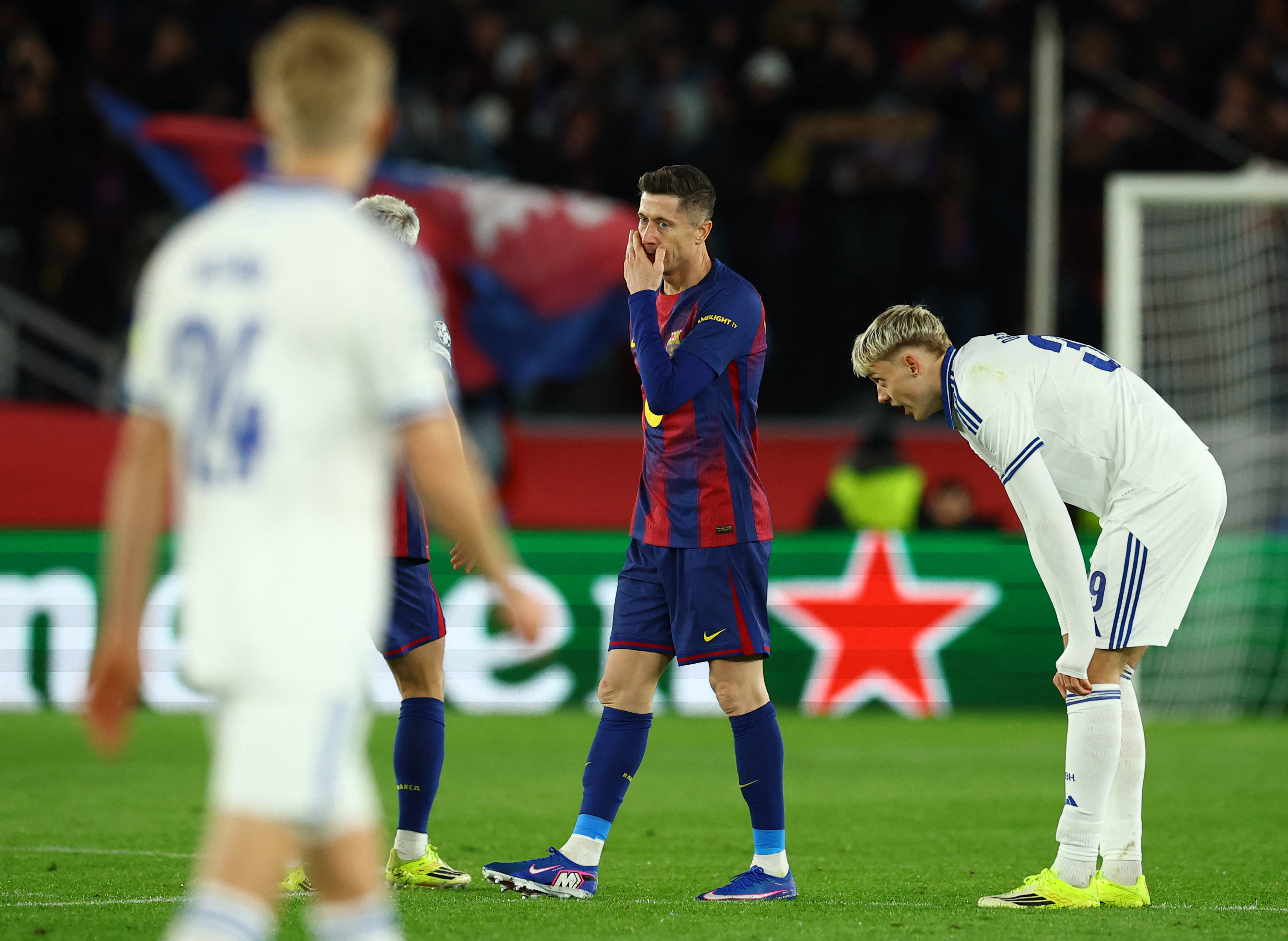 Soccer Football - UEFA Champions League - FC Barcelona v FC Copenhagen - Spotify Camp Nou, Barcelona, Spain - January 28, 2026 FC Barcelona's Robert Lewandowski celebrates scoring their first goal REUTERS/Albert Gea