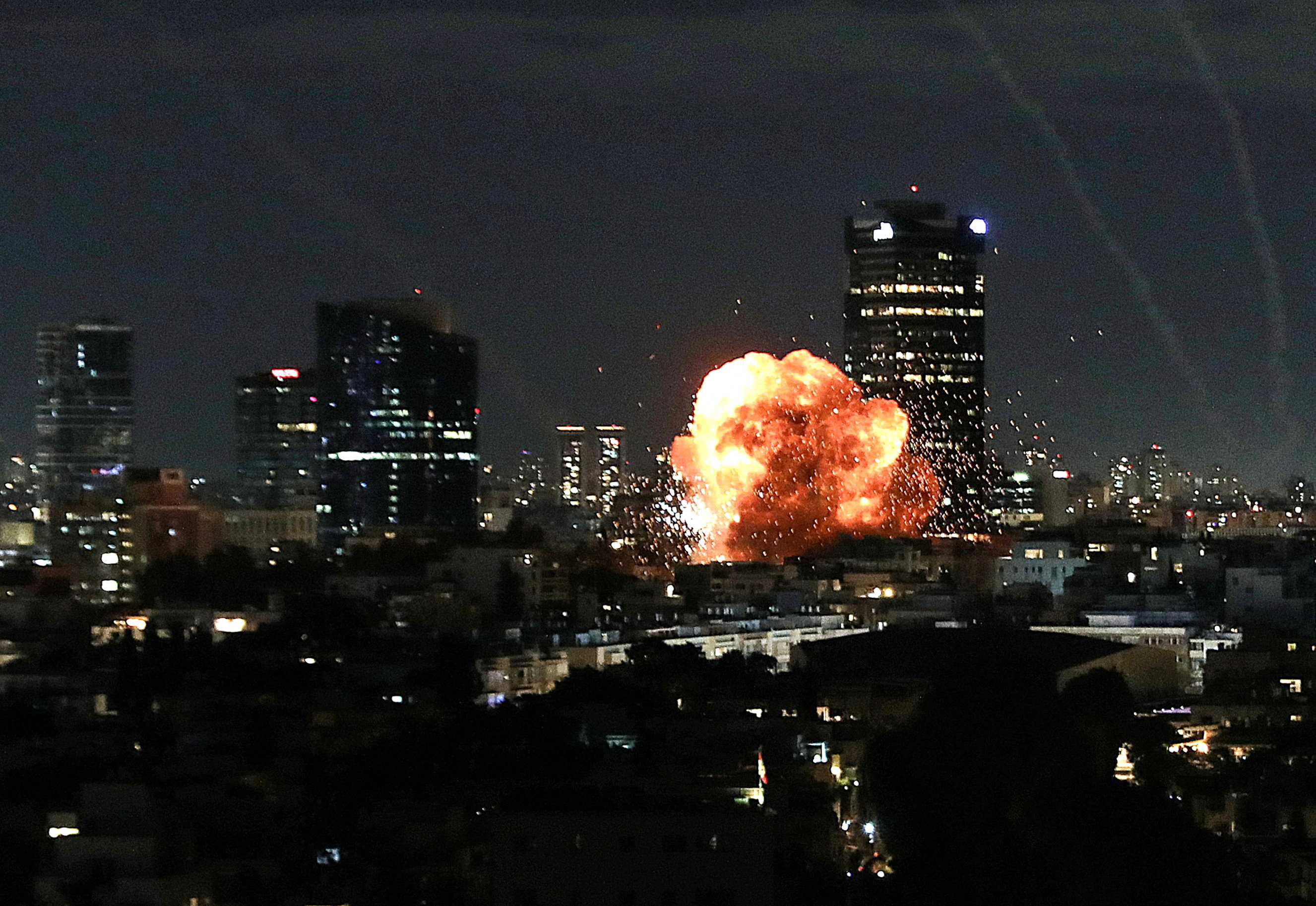 An explosion caused by a projectile impact after Iran launched missiles into Israel following Israel and the U.S. launched strikes on Iran, in Tel Aviv, Israel, February 28, 2026. REUTERS/Gideon Markowicz ISRAEL OUT. NO COMMERCIAL OR EDITORIAL SALES IN ISRAEL