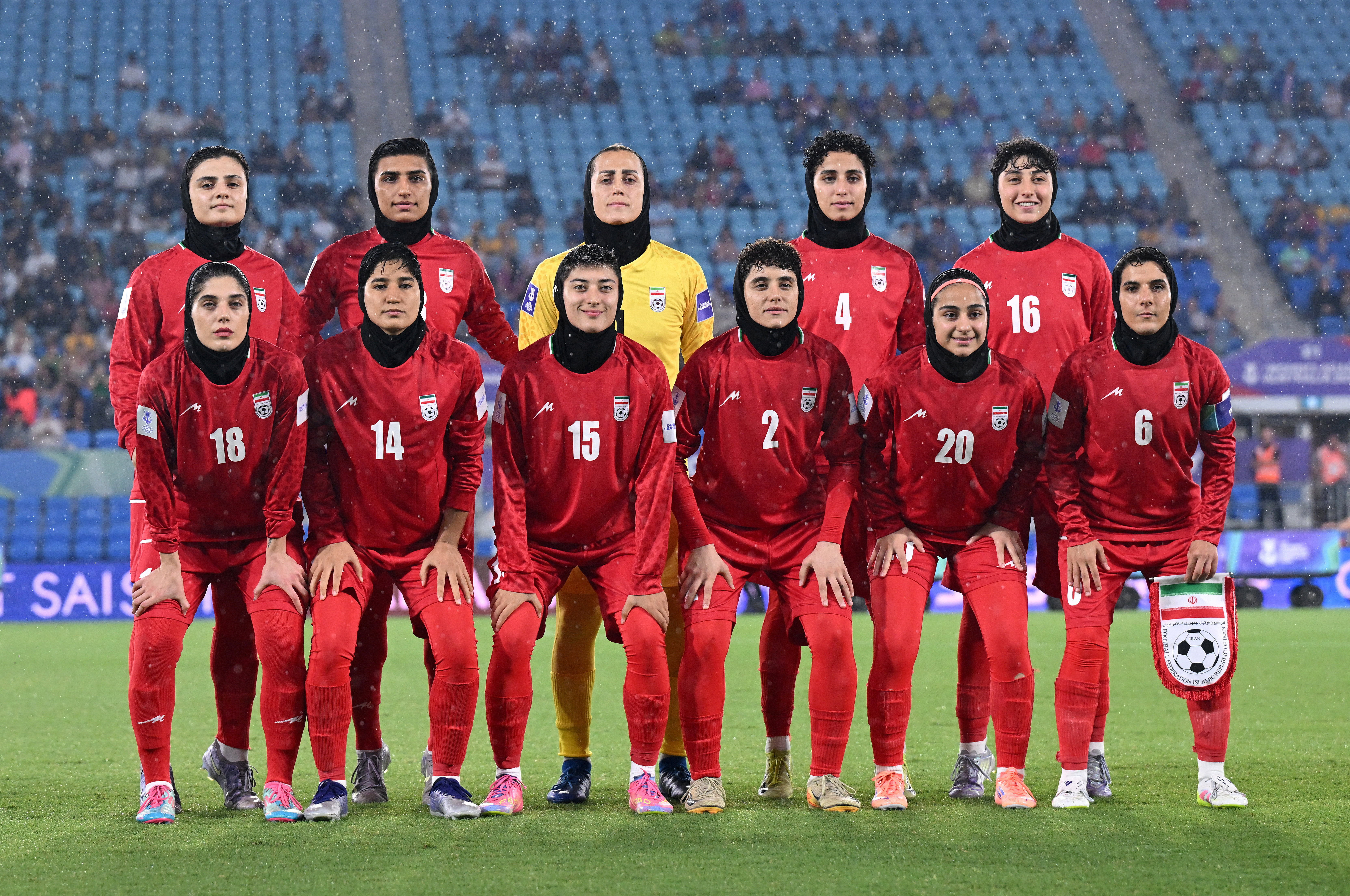 Soccer Football - AFC Women’s Asian Cup - Group A - Iran v Philippines - Gold Coast Stadium, Gold Coast, Australia - March 8, 2026 Iran players pose for a team group photo before the match Dave Hunt/AAP Image via REUTERS ATTENTION EDITORS - THIS IMAGE WAS PROVIDED BY A THIRD PARTY. NO RESALES. NO ARCHIVES. AUSTRALIA OUT. NEW ZEALAND OUT